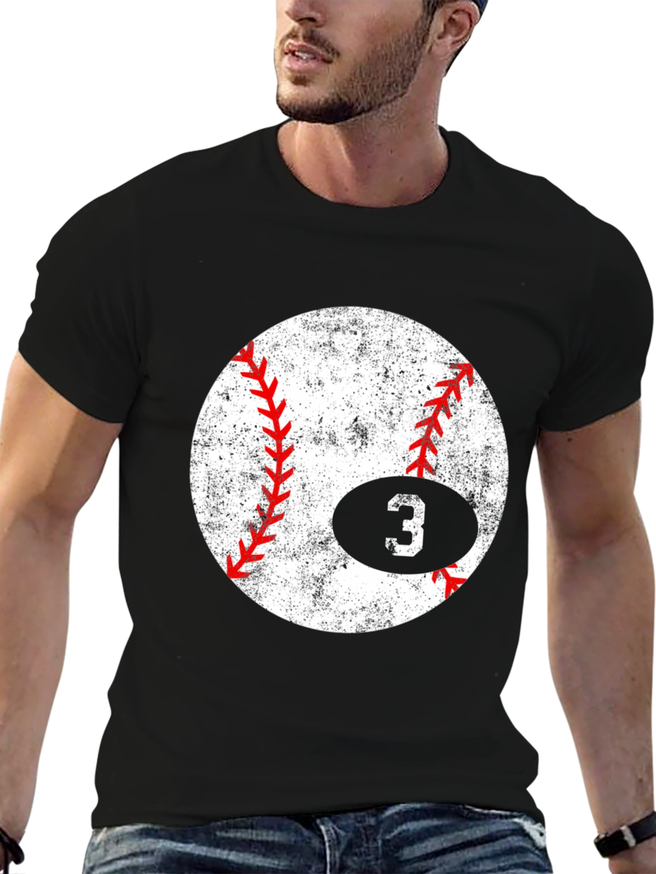 Baseball Number 3 T-Shirt - Distressed Graphic Tee