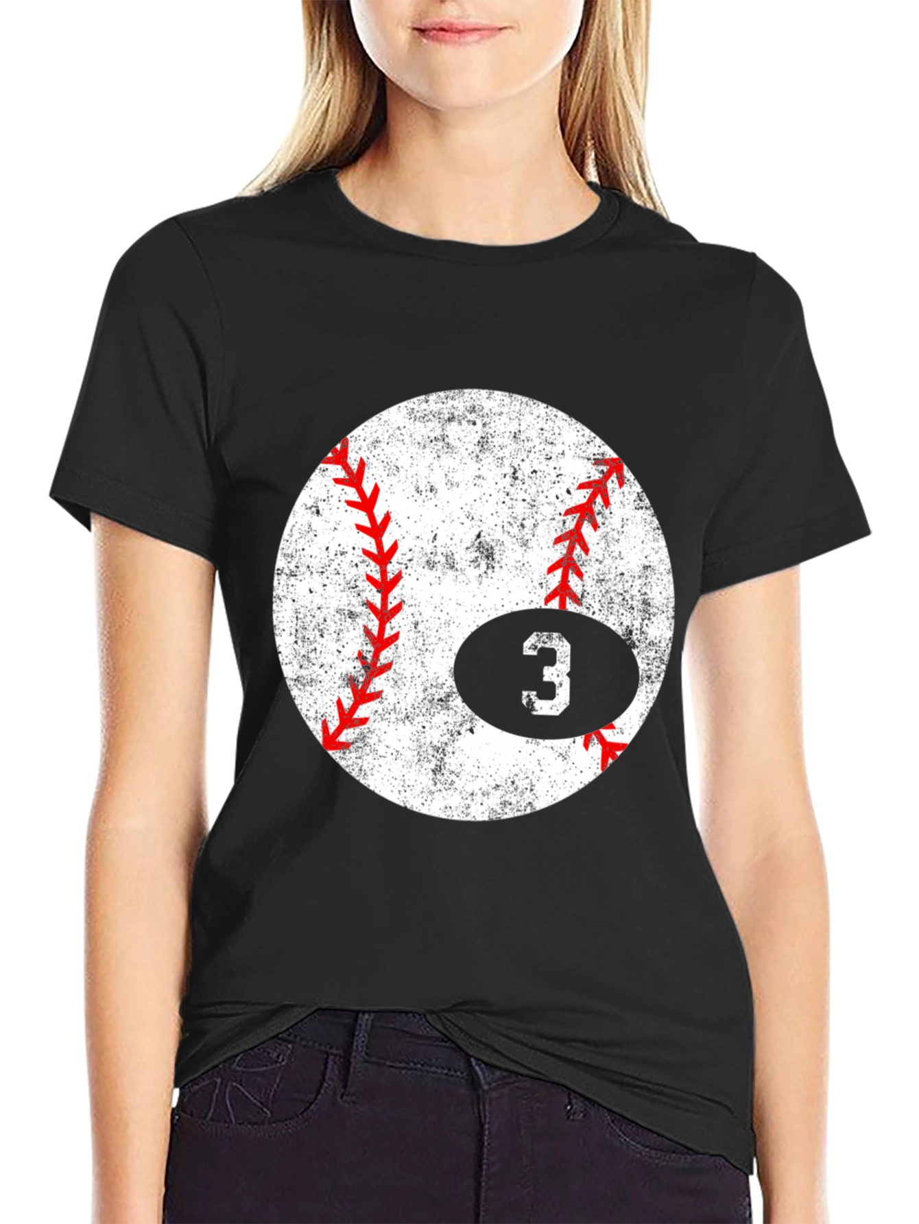 Baseball Number 3 T-Shirt - Distressed Graphic Tee