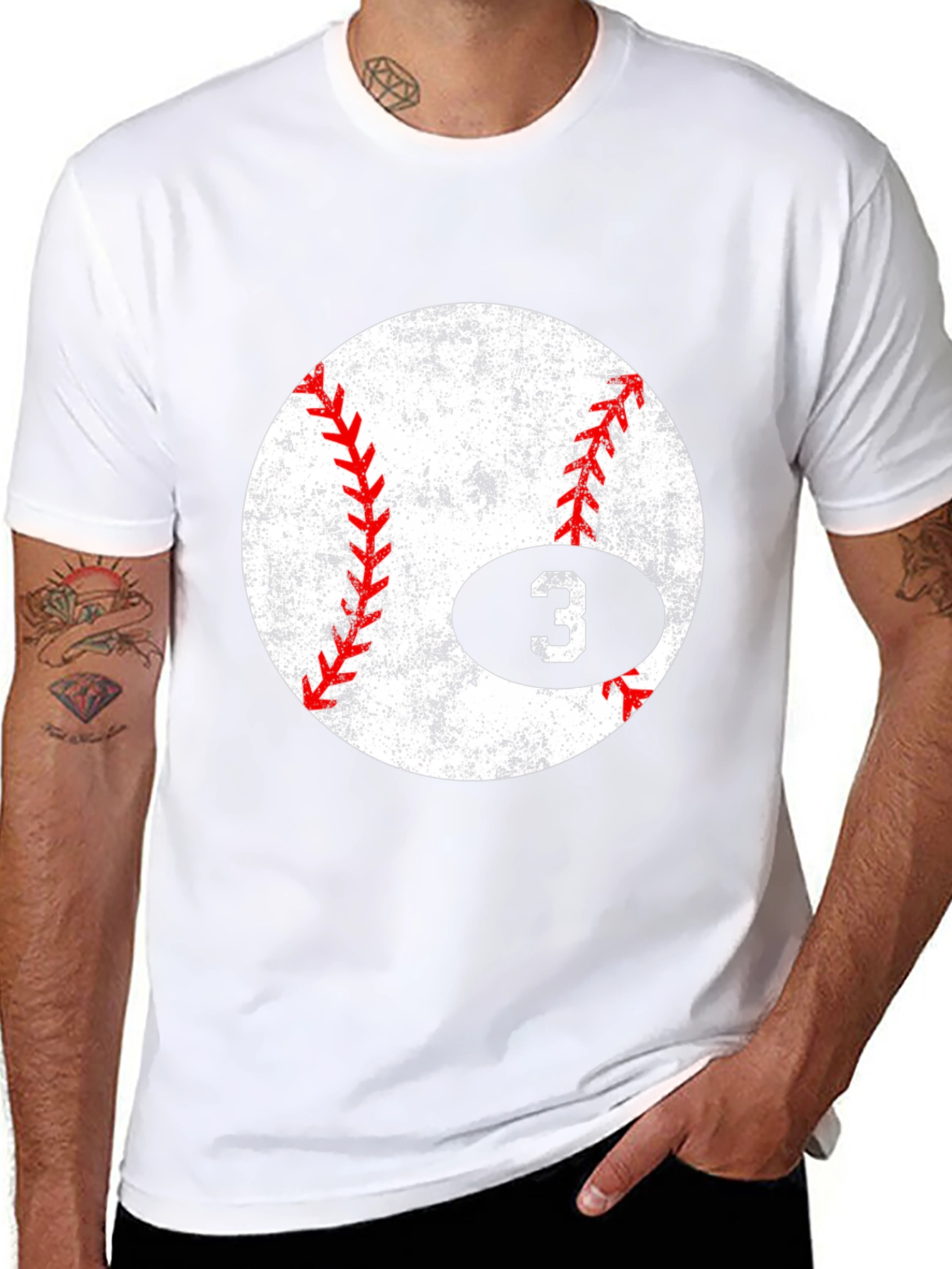 Baseball Number 3 T-Shirt - Distressed Graphic Tee