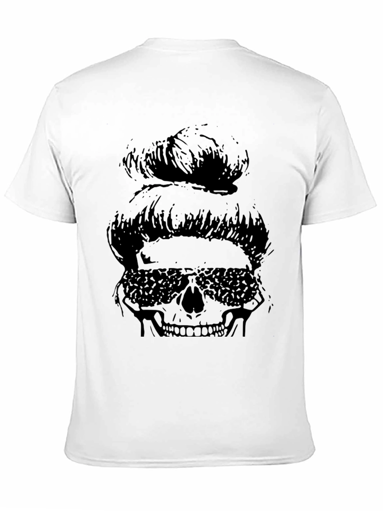 Messy Bun Skull Graphic Tee - Black