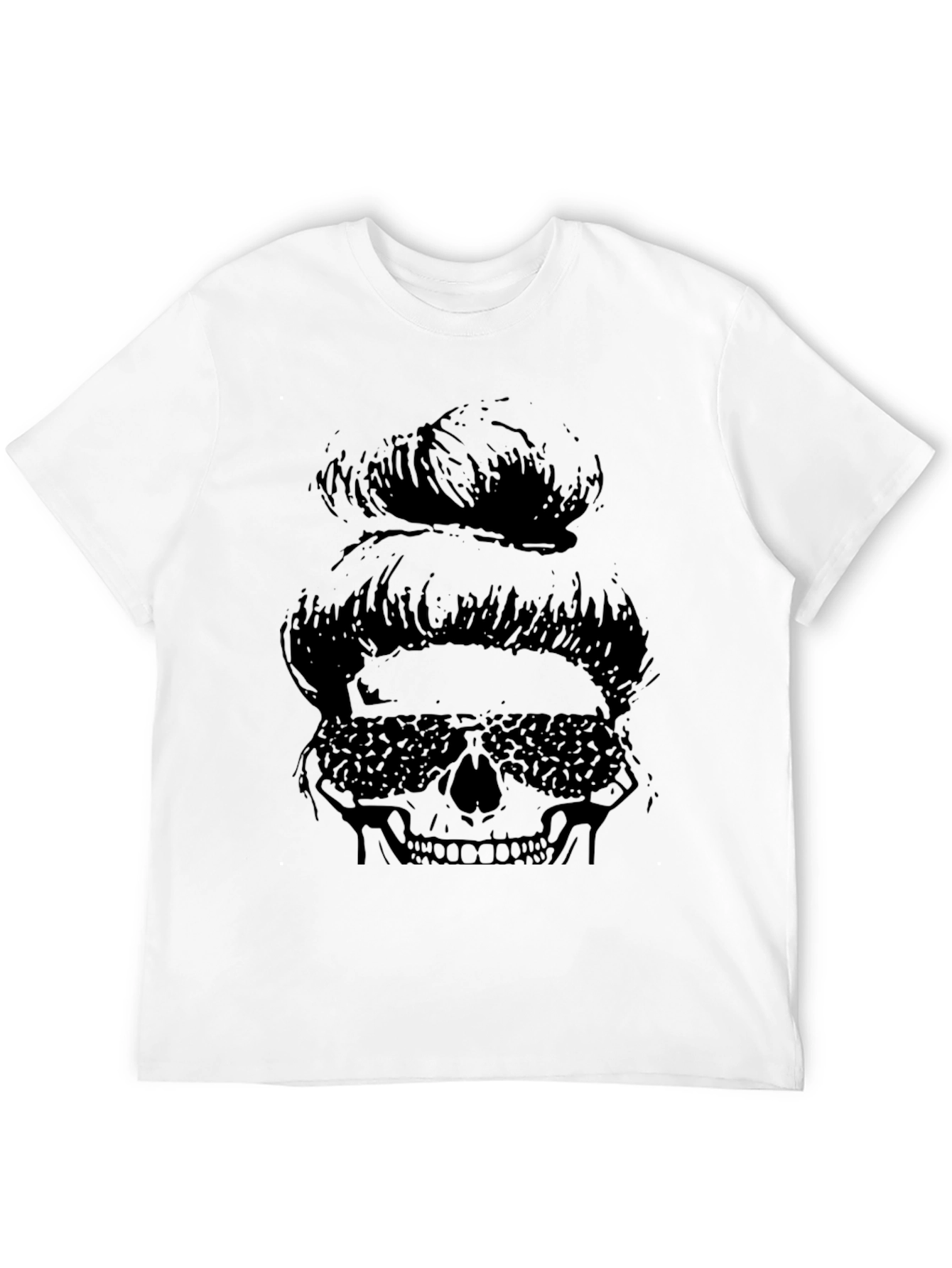 Messy Bun Skull Graphic Tee - Black