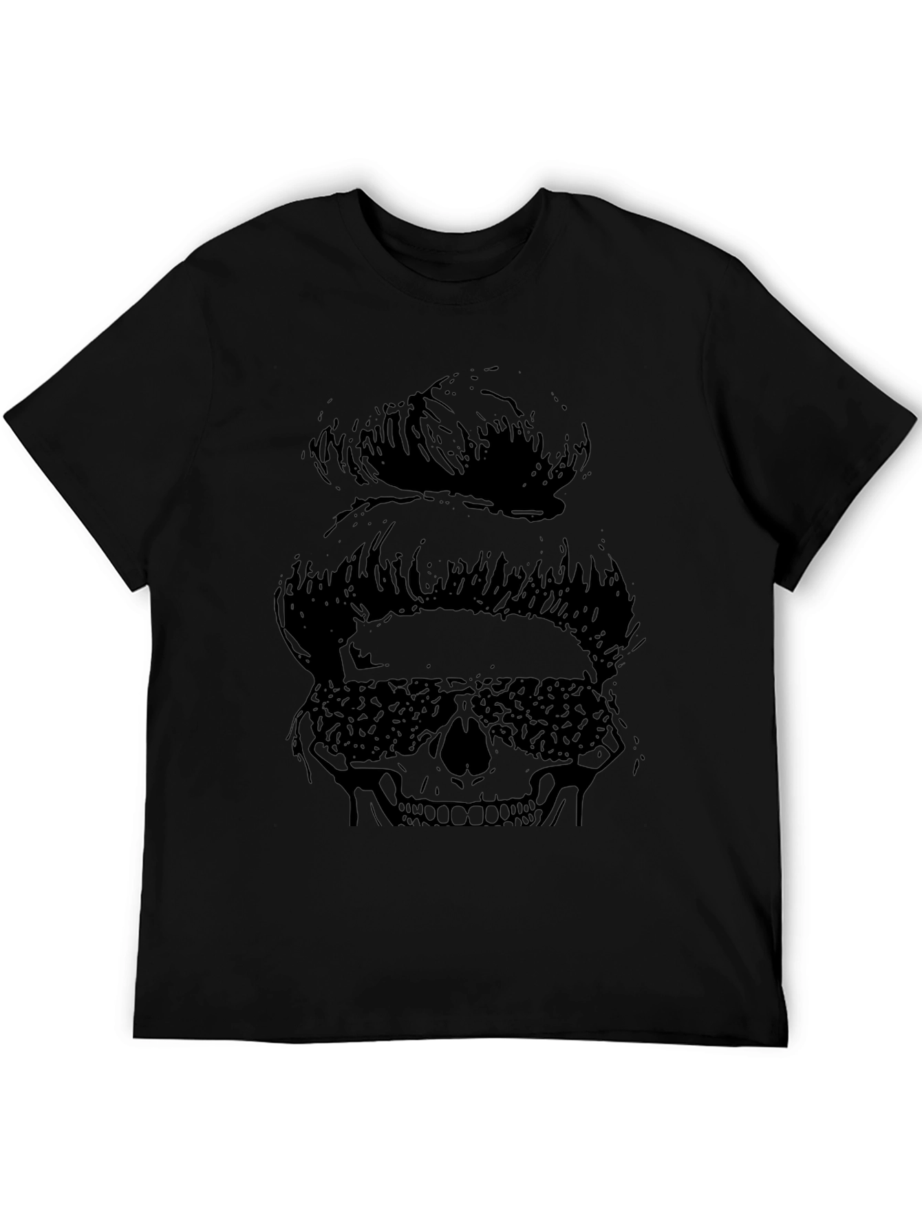 Messy Bun Skull Graphic Tee - Black