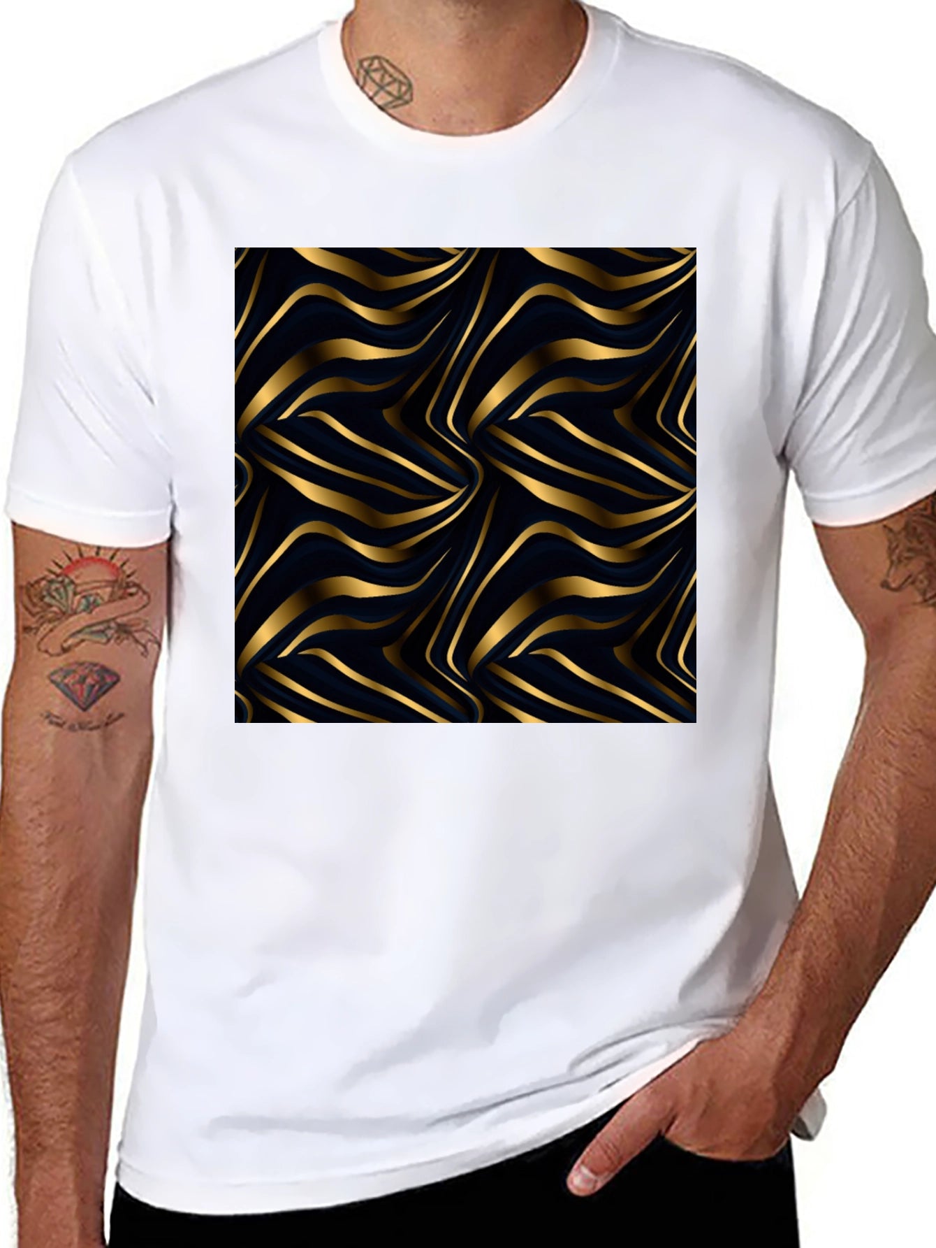 Gold Wave Pattern Black Tee
