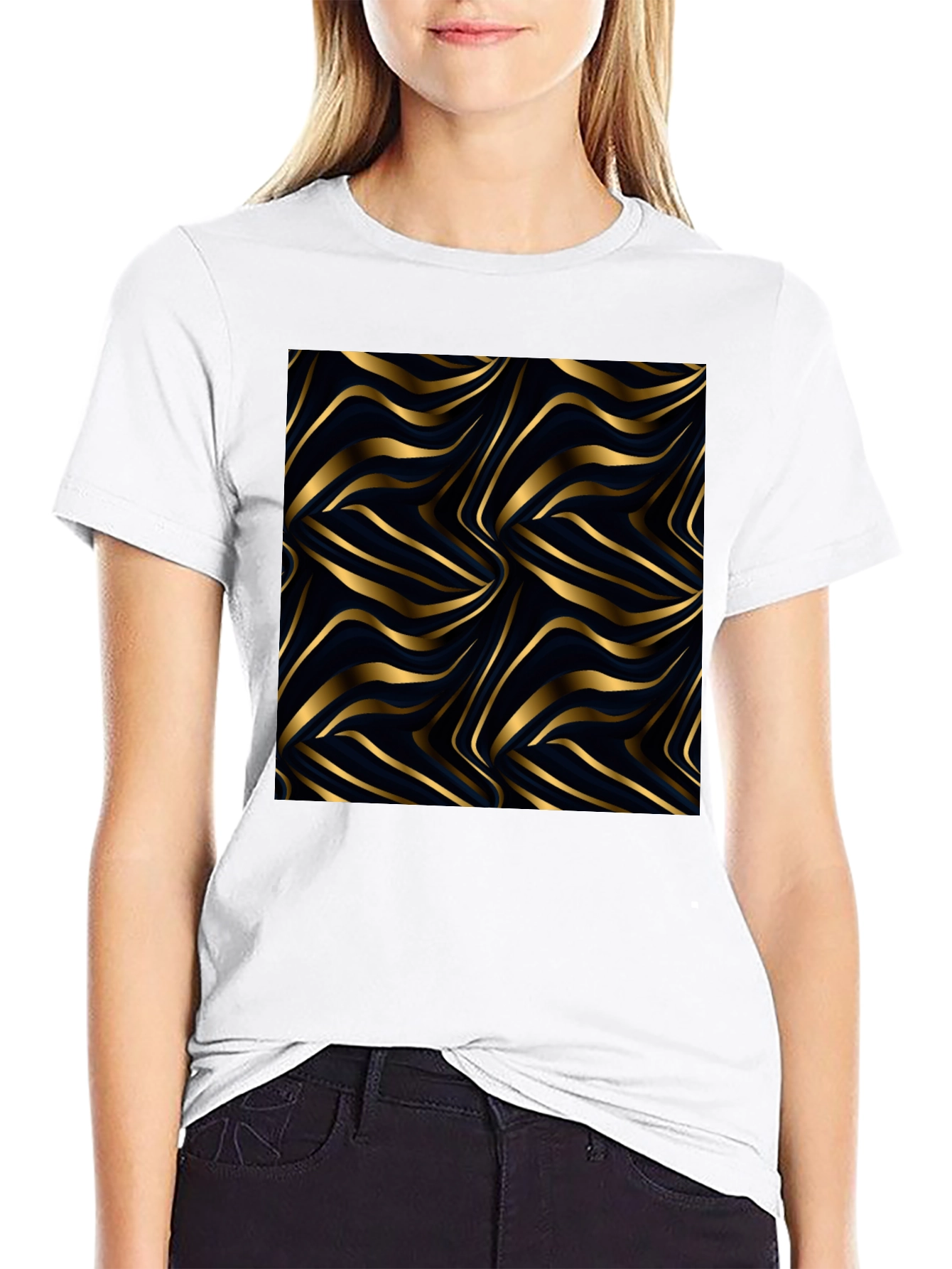 Gold Wave Pattern Black Tee
