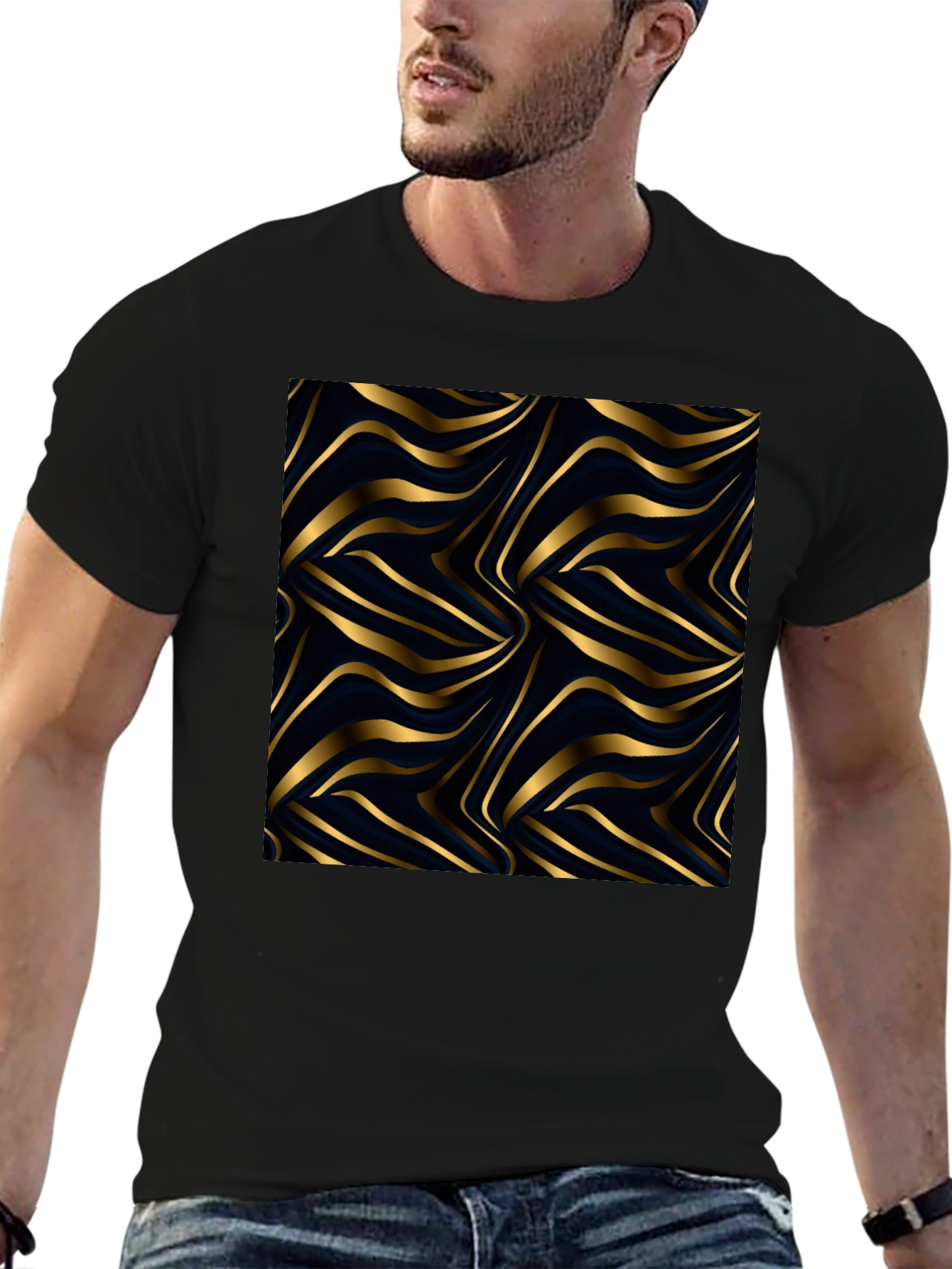 Gold Wave Pattern Black Tee