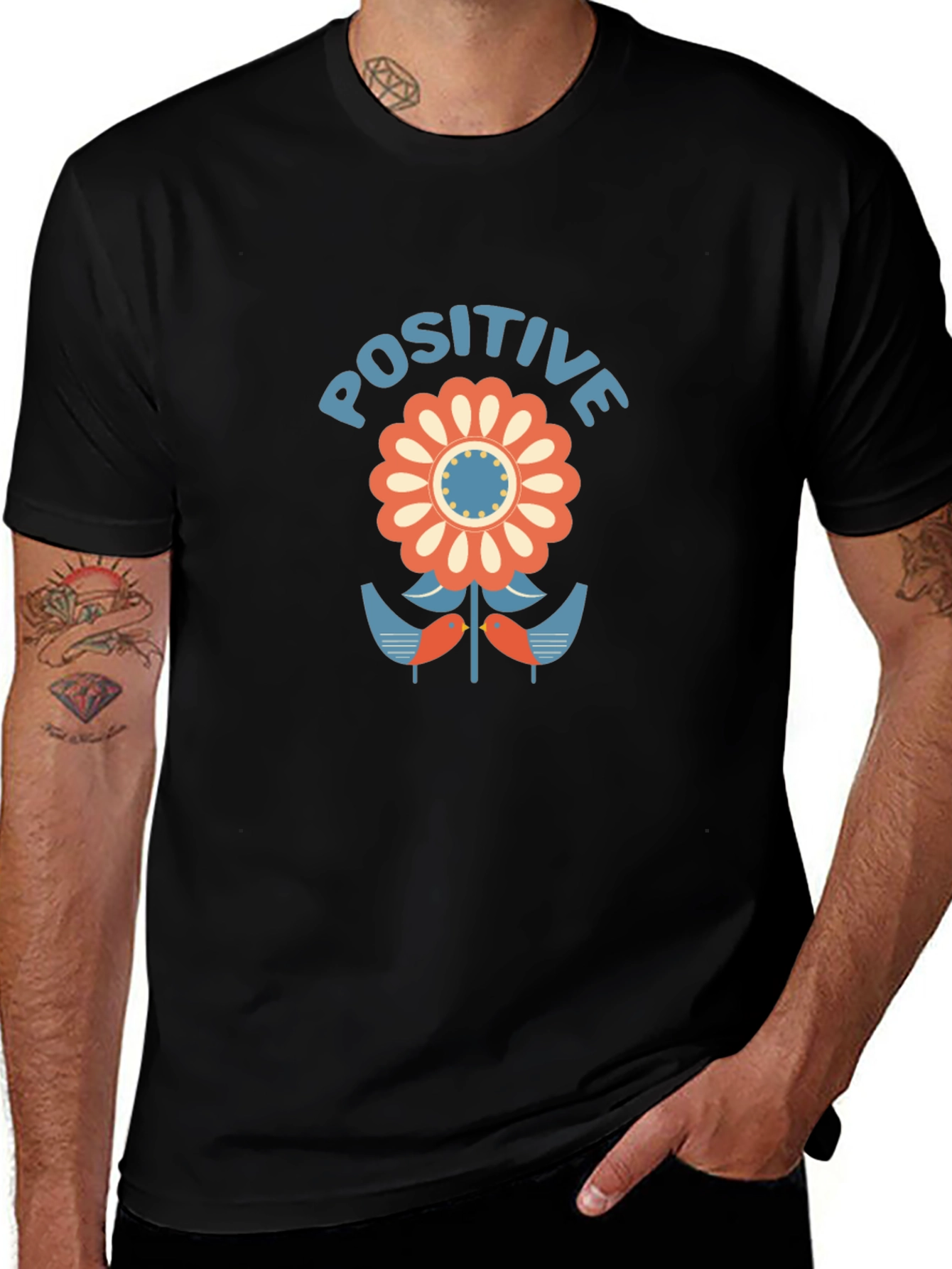 Positive Flower Graphic Tee - Stylish Black T-Shirt