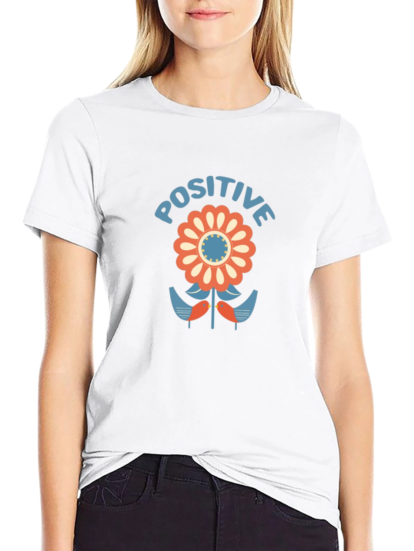Positive Flower Graphic Tee - Stylish Black T-Shirt