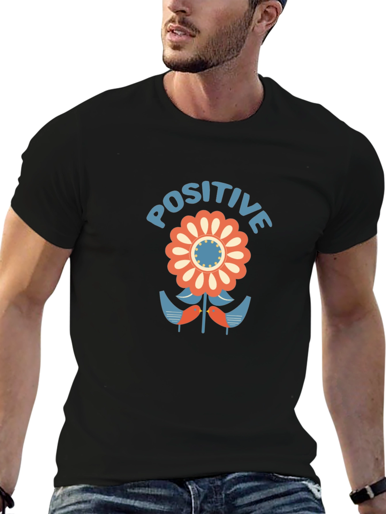 Positive Flower Graphic Tee - Stylish Black T-Shirt