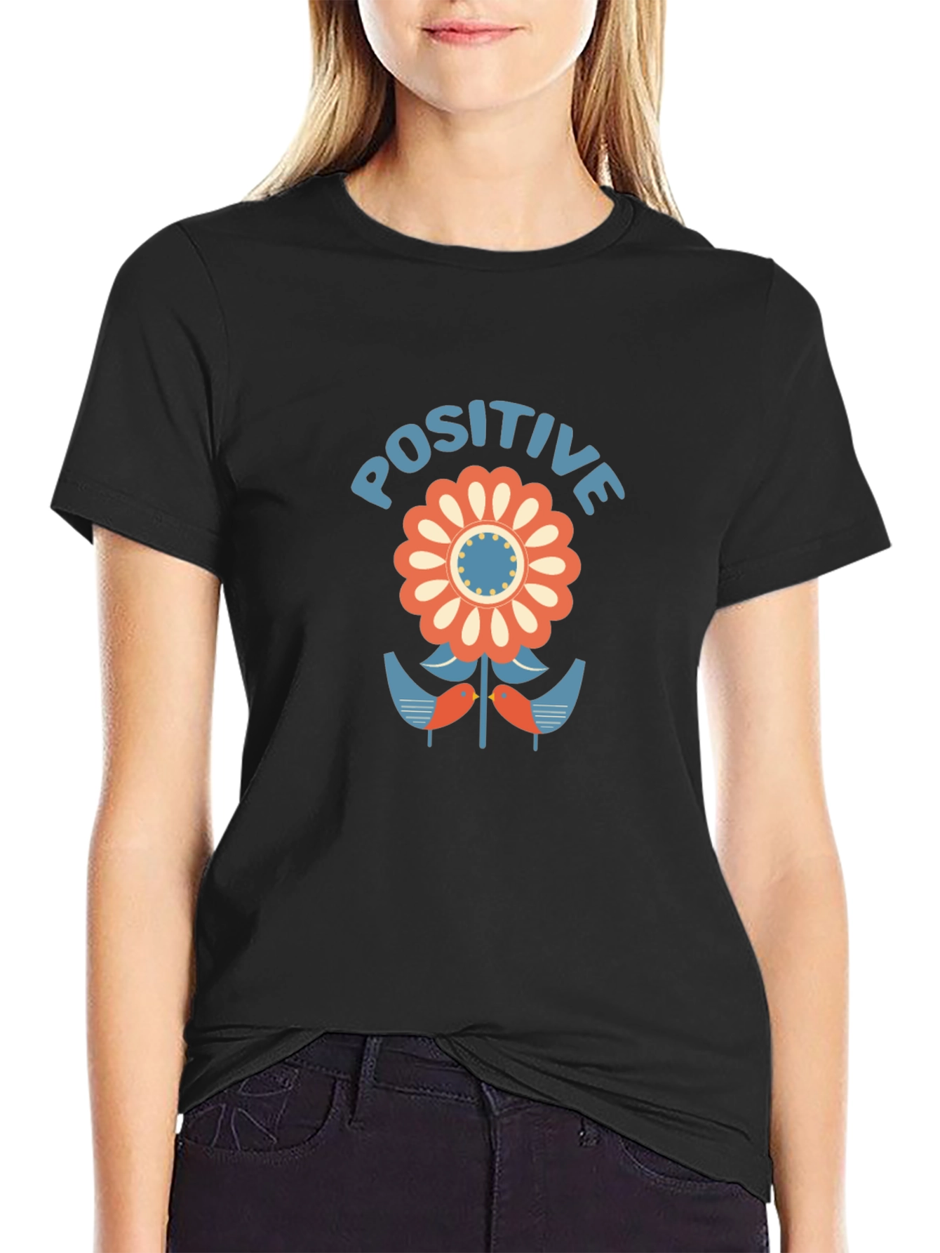 Positive Flower Graphic Tee - Stylish Black T-Shirt