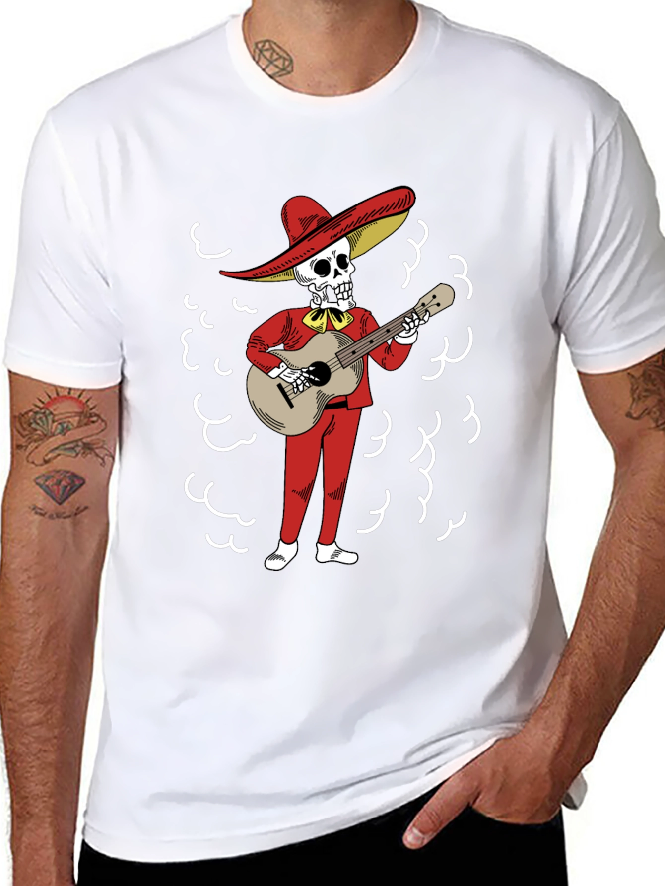 Mariachi Skeleton Graphic T-Shirt