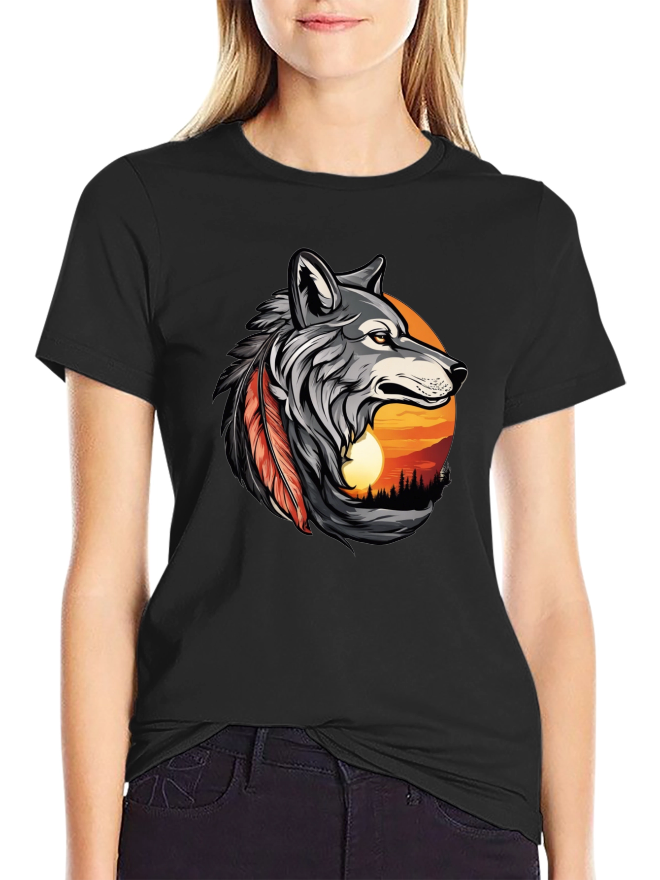 Wolf Sunset Graphic Tee - Mens Black T-Shirt
