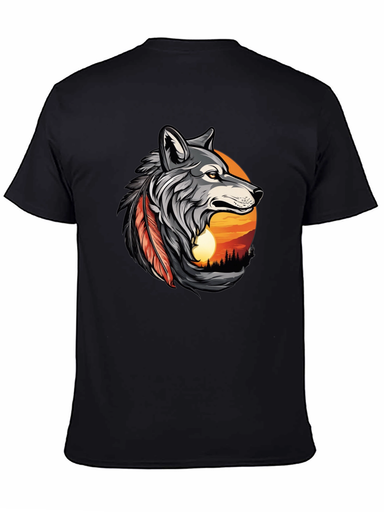 Wolf Sunset Graphic Tee - Mens Black T-Shirt