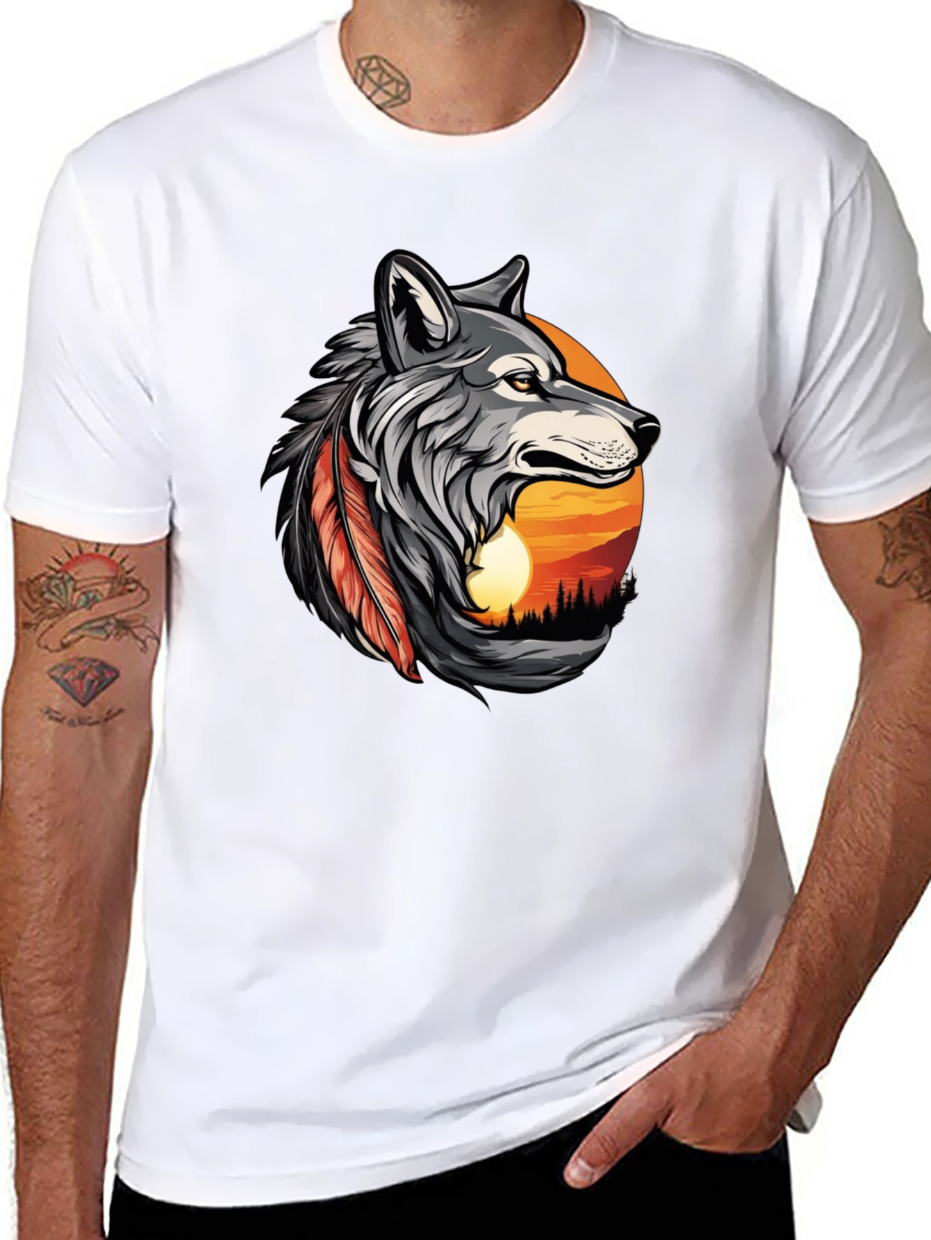 Wolf Sunset Graphic Tee - Mens Black T-Shirt