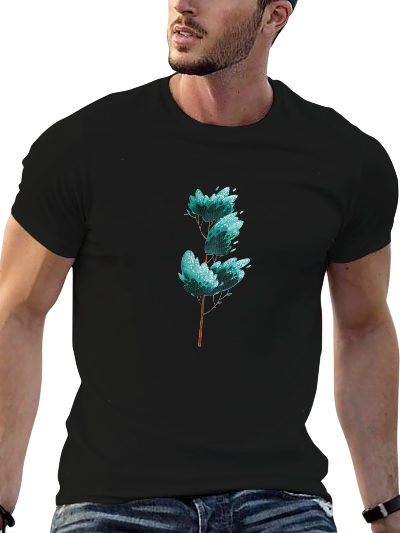 Stylish Tree Graphic Black T-Shirt