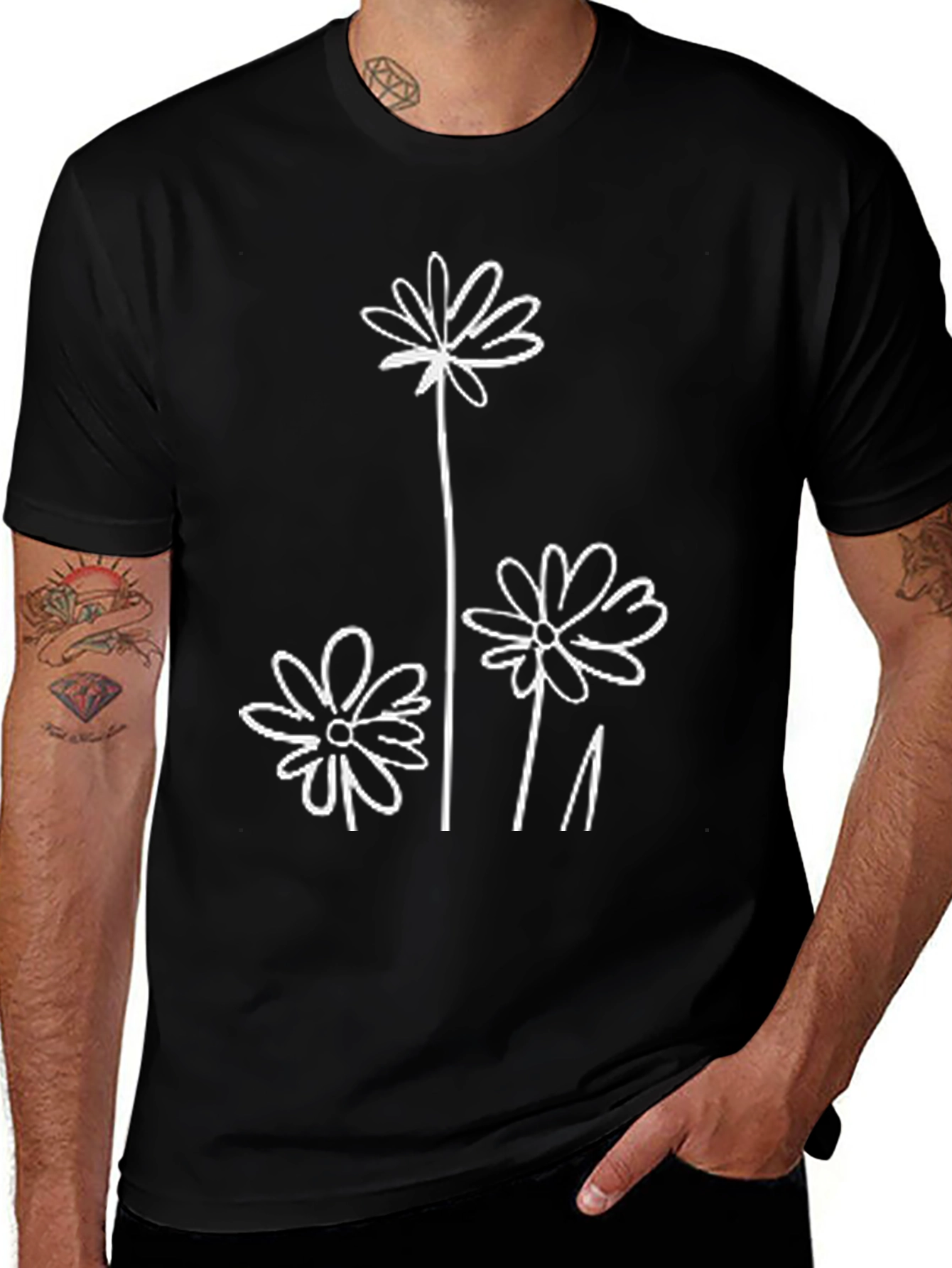 Minimalist Flower Graphic T-Shirt - Black