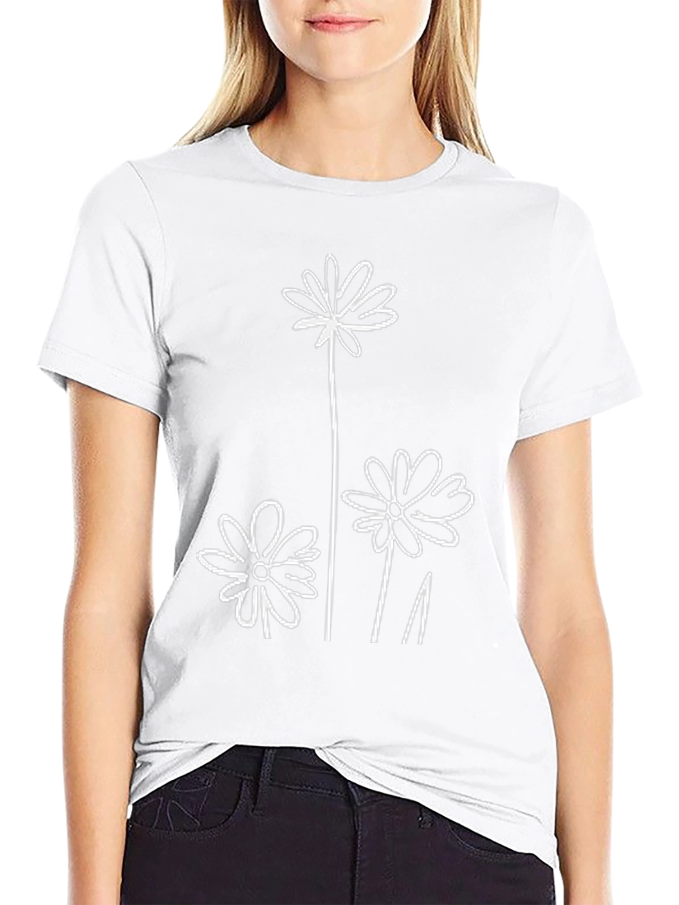 Minimalist Flower Graphic T-Shirt - Black