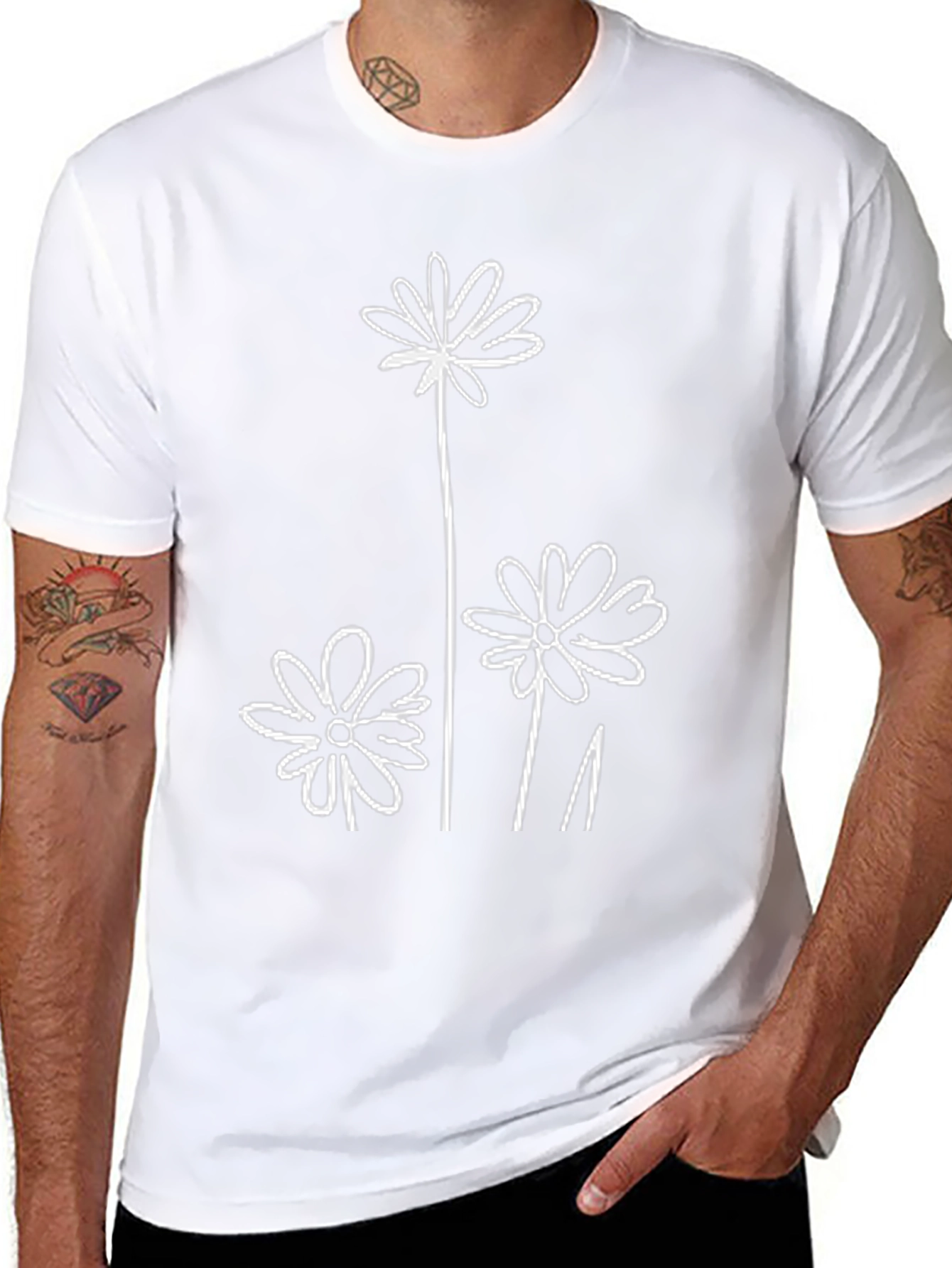 Minimalist Flower Graphic T-Shirt - Black