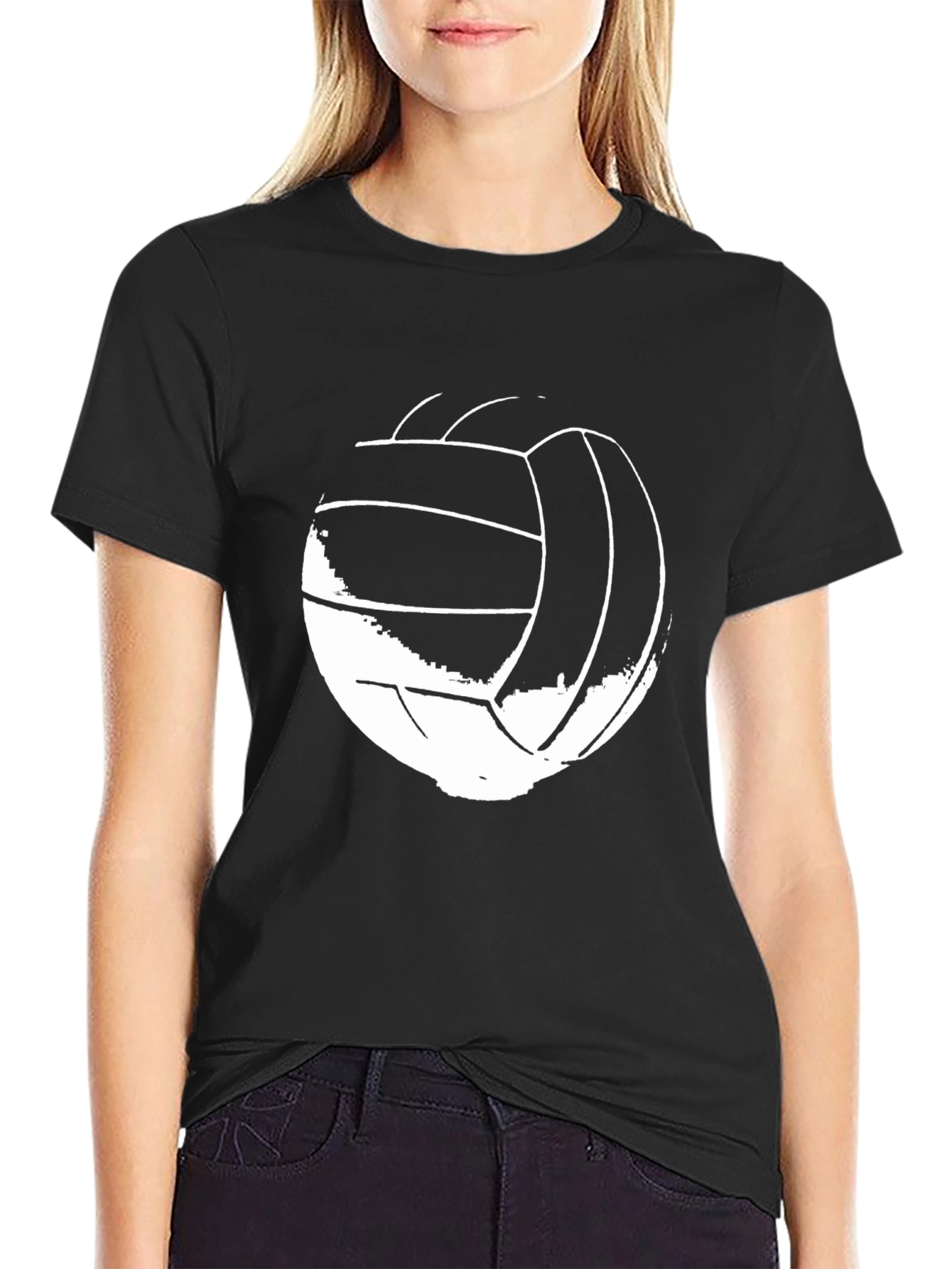 Volleyball Graphic Tee - Black Crew Neck