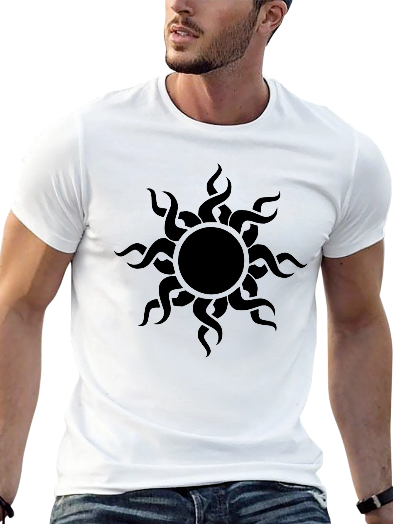 Mens Black T-Shirt with Sun Design