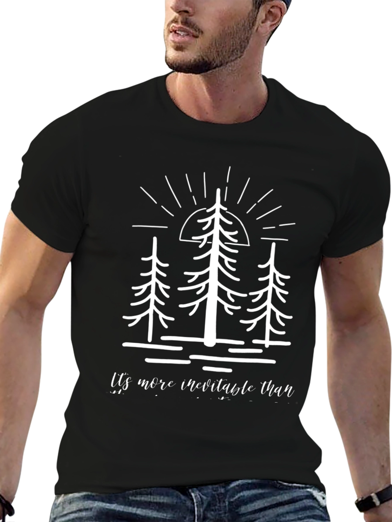 Mens Black Graphic Tee - Tree Design