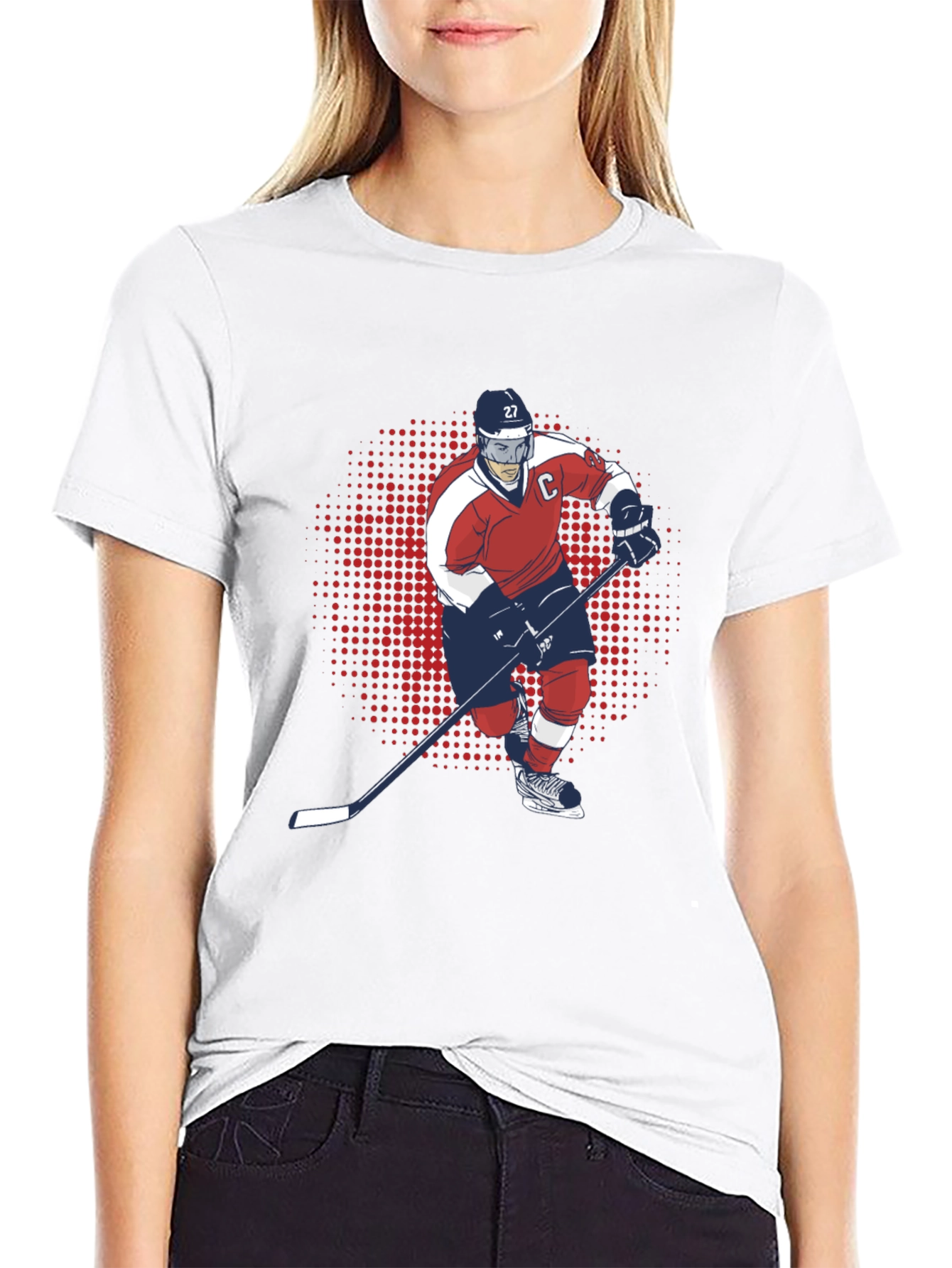 Hockey Player Graphic T-Shirt - Black