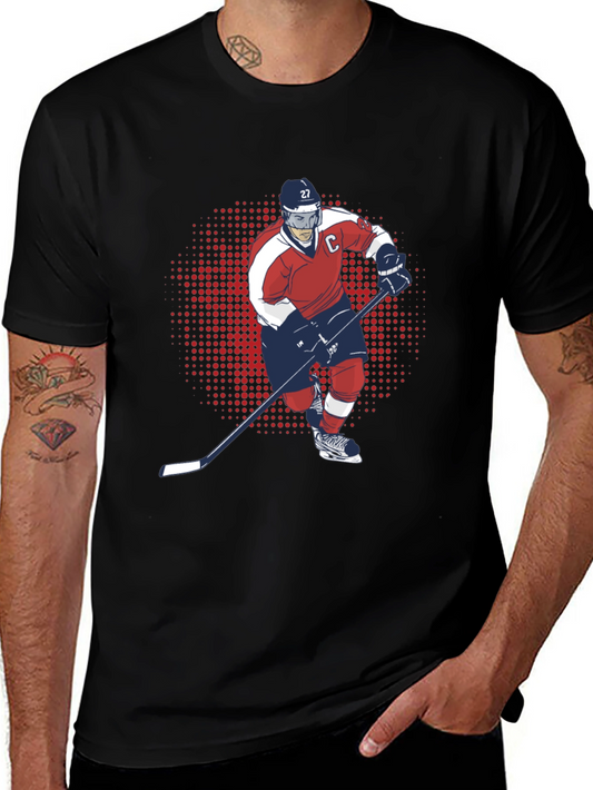 Hockey Player Graphic T-Shirt - Black