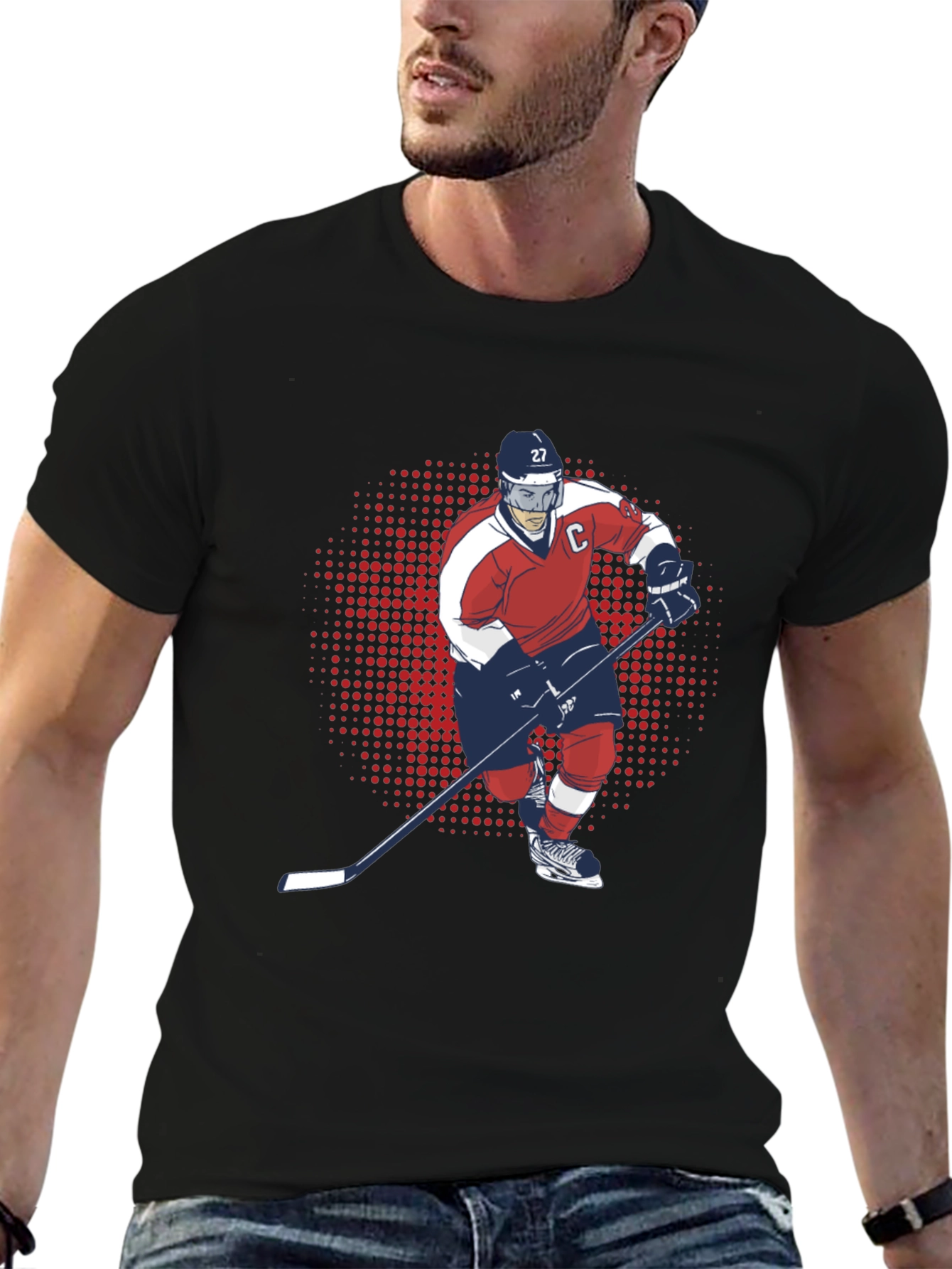Hockey Player Graphic T-Shirt - Black