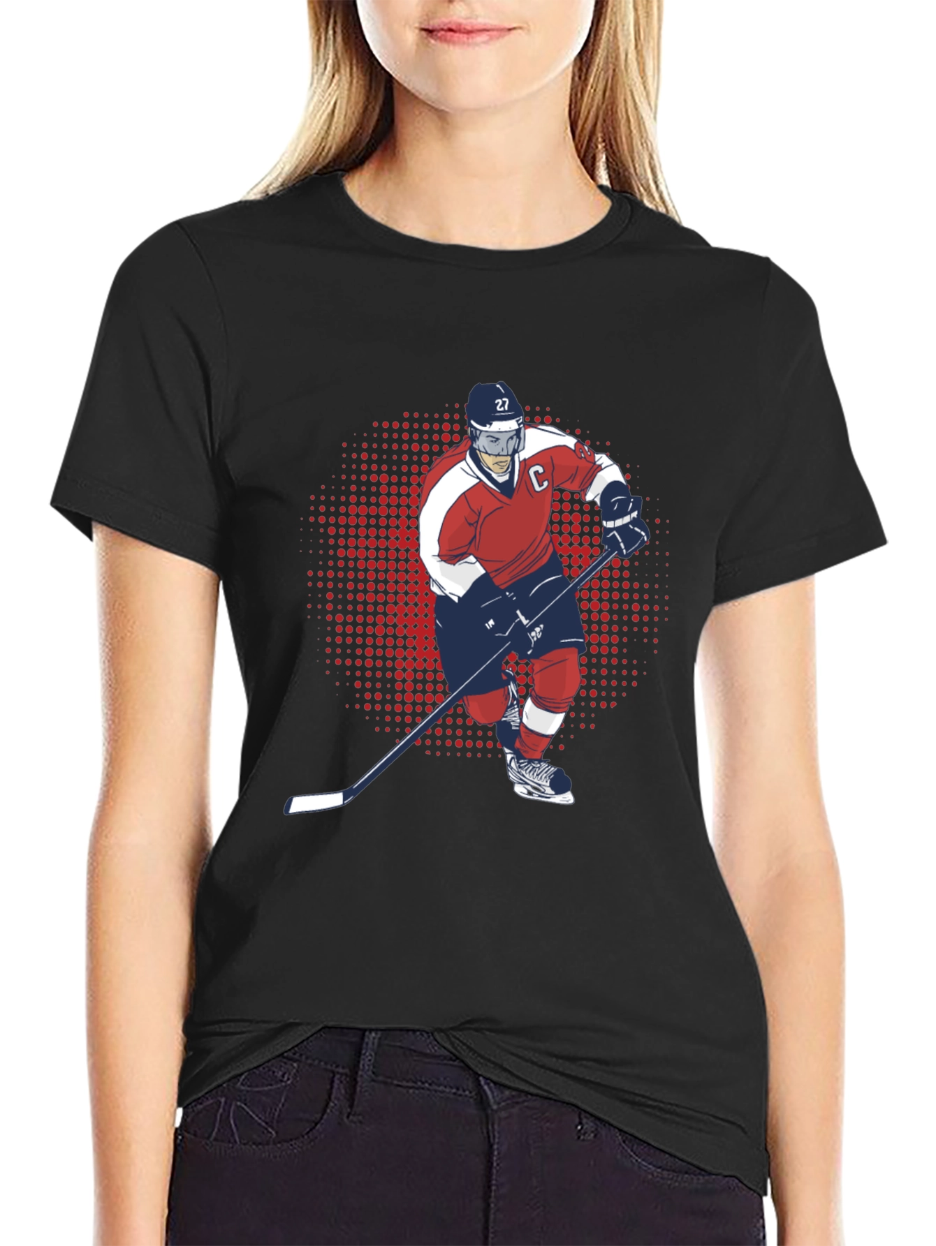 Hockey Player Graphic T-Shirt - Black