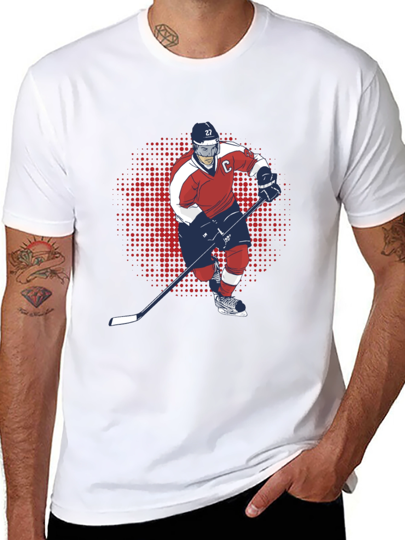 Hockey Player Graphic T-Shirt - Black