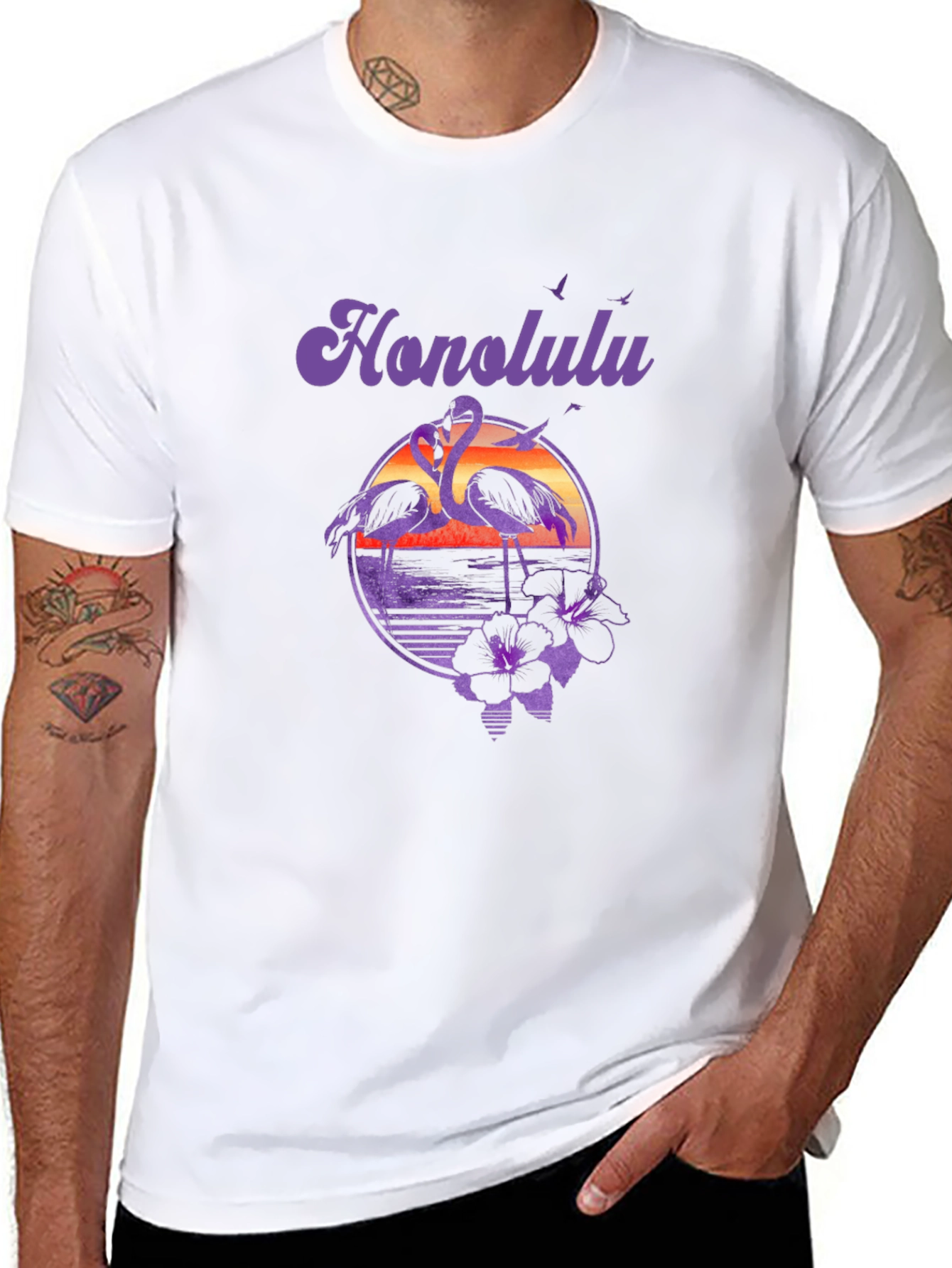 Honolulu Flamingo Sunset Graphic T-Shirt