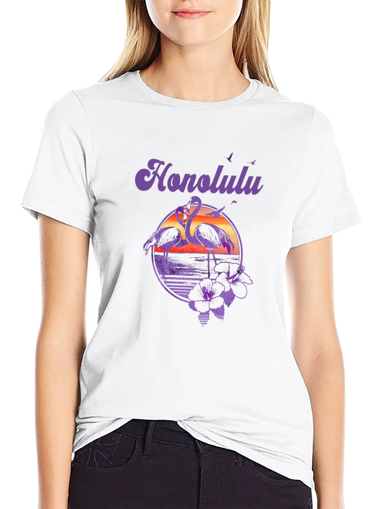 Honolulu Flamingo Sunset Graphic T-Shirt