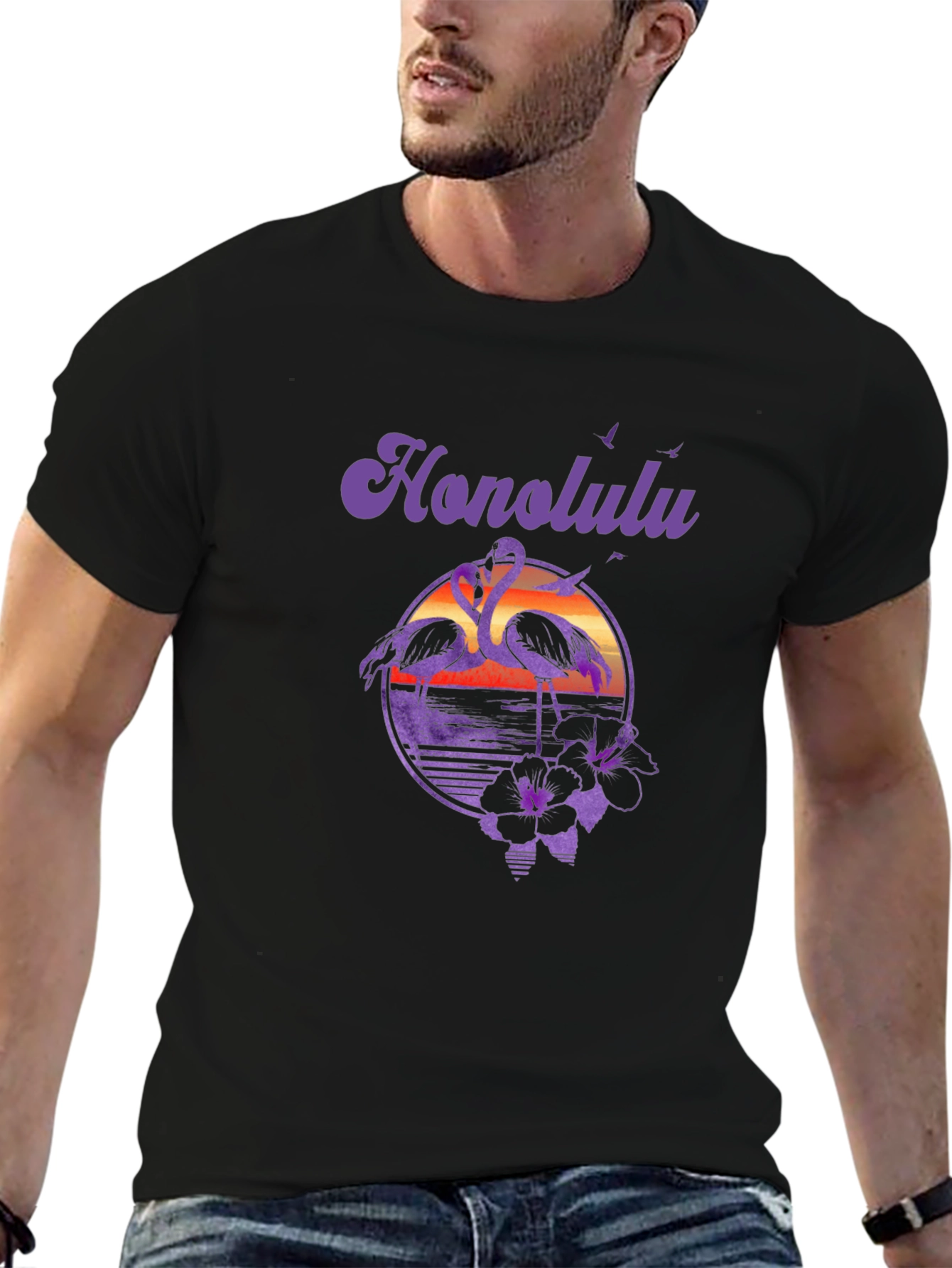 Honolulu Flamingo Sunset Graphic T-Shirt