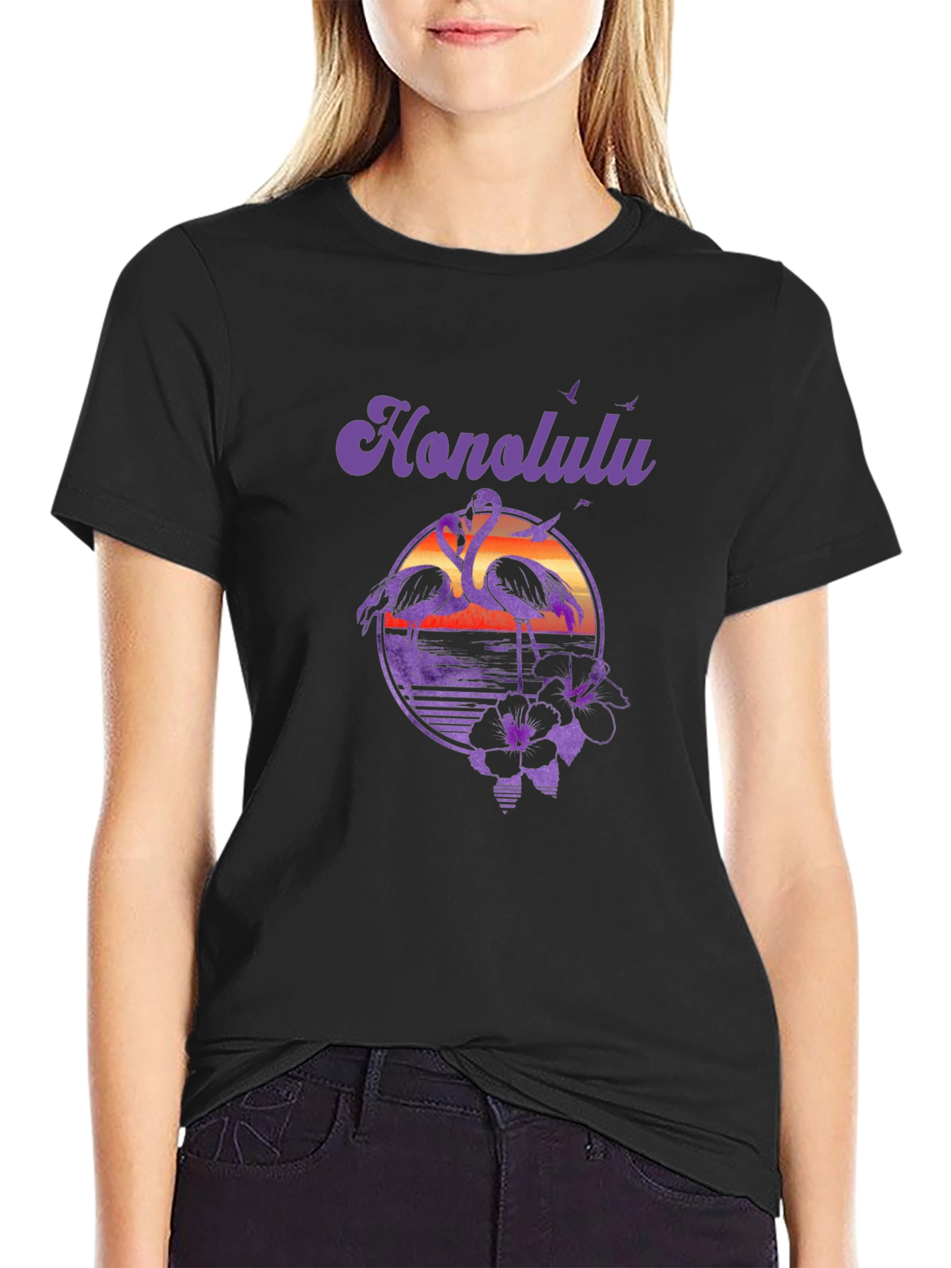 Honolulu Flamingo Sunset Graphic T-Shirt
