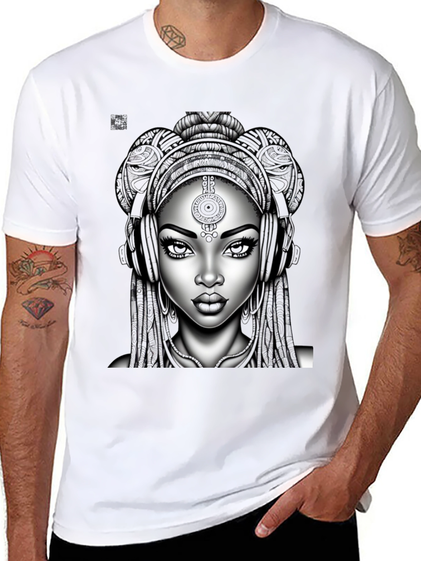 Graphic Tee: Afro-futuristic Woman with Headphones - Black
