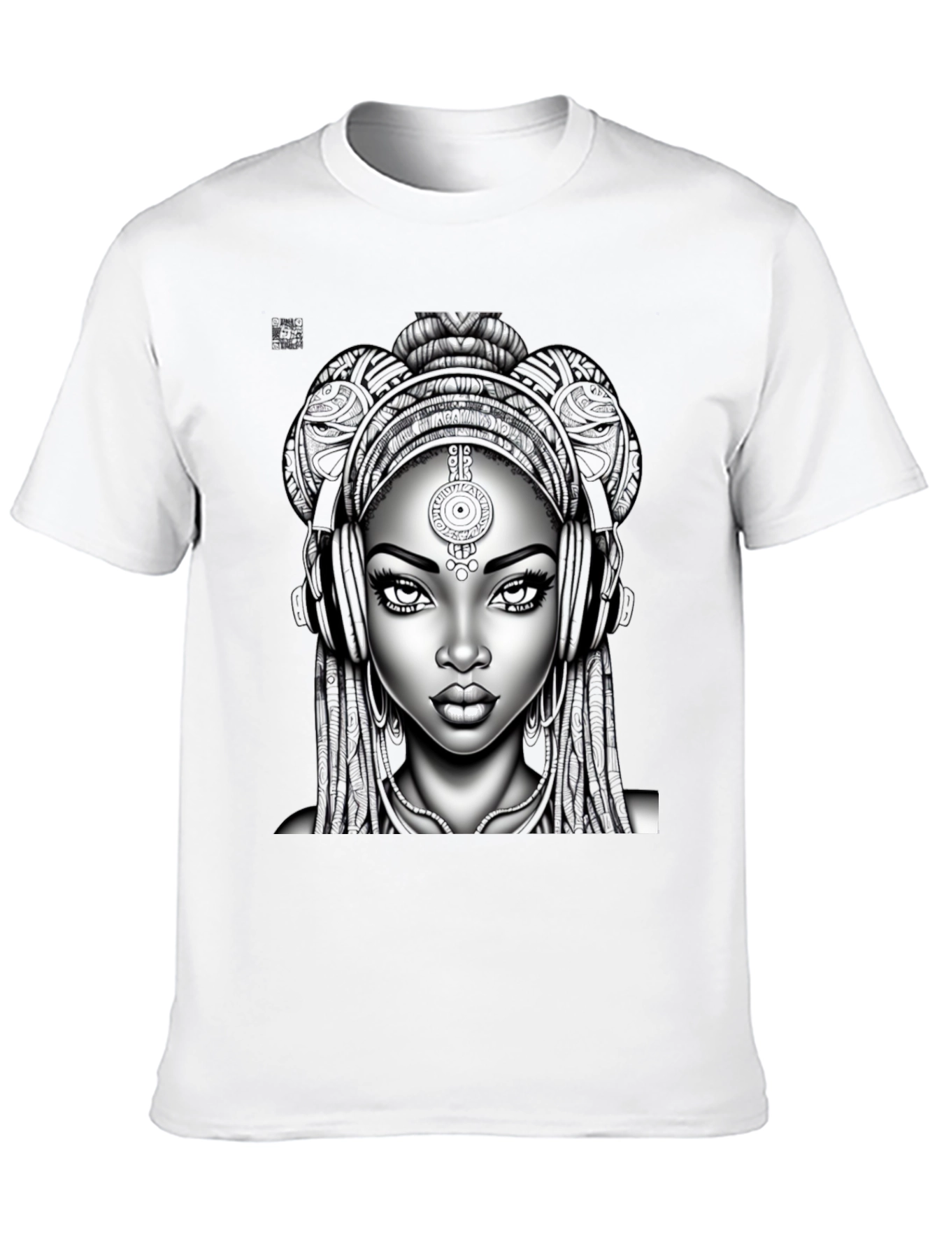 Graphic Tee: Afro-futuristic Woman with Headphones - Black