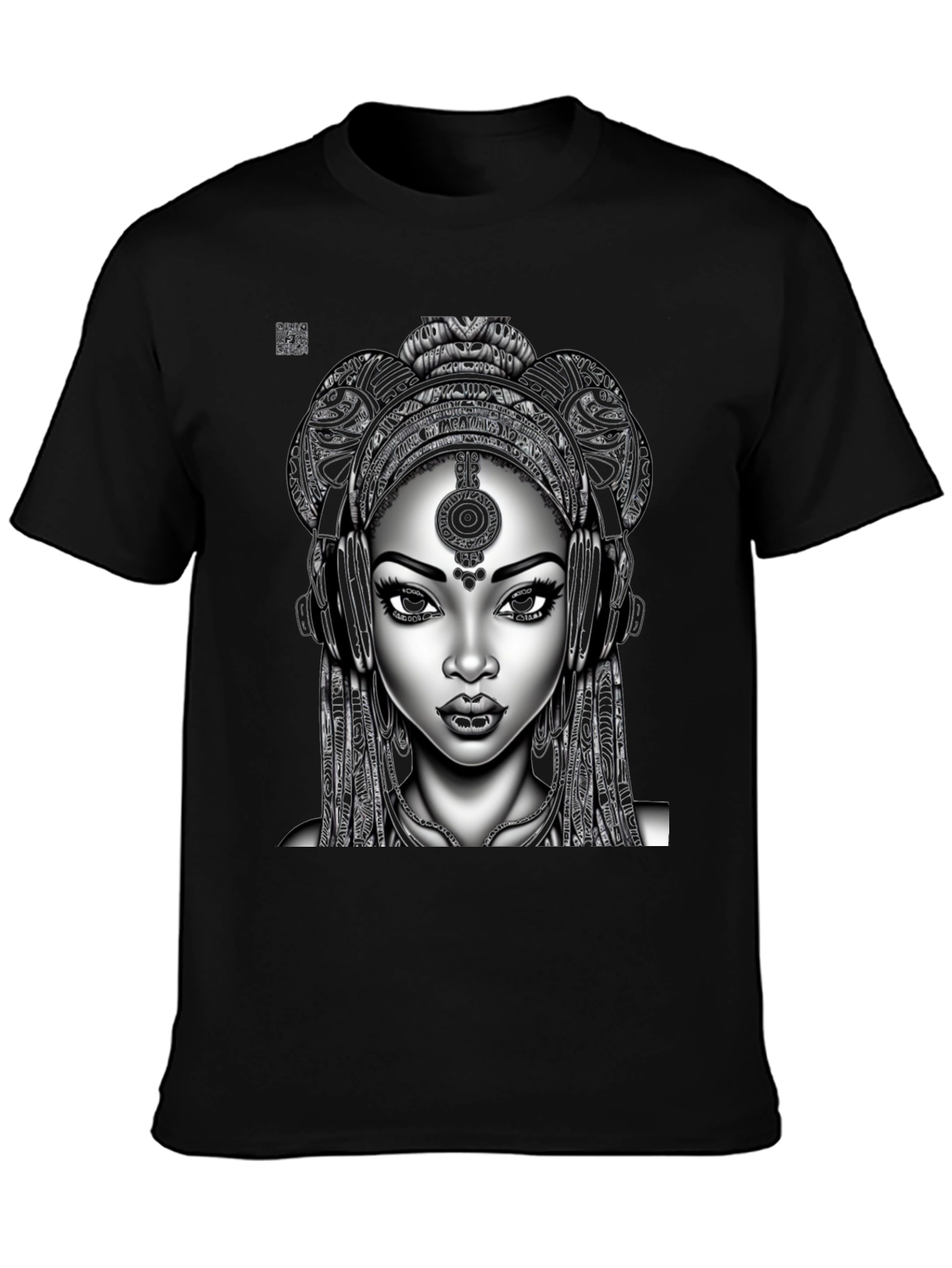 Graphic Tee: Afro-futuristic Woman with Headphones - Black