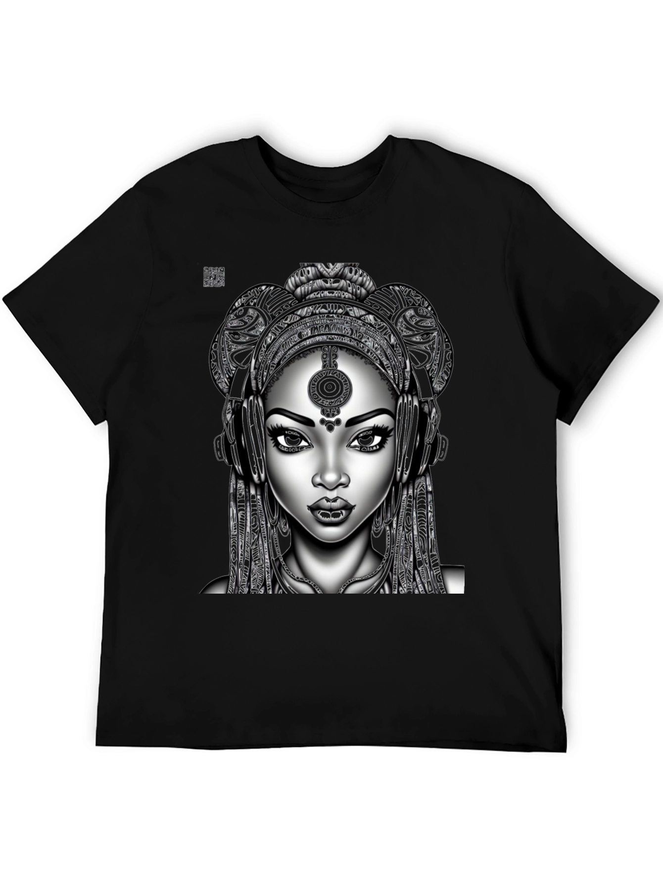 Graphic Tee: Afro-futuristic Woman with Headphones - Black