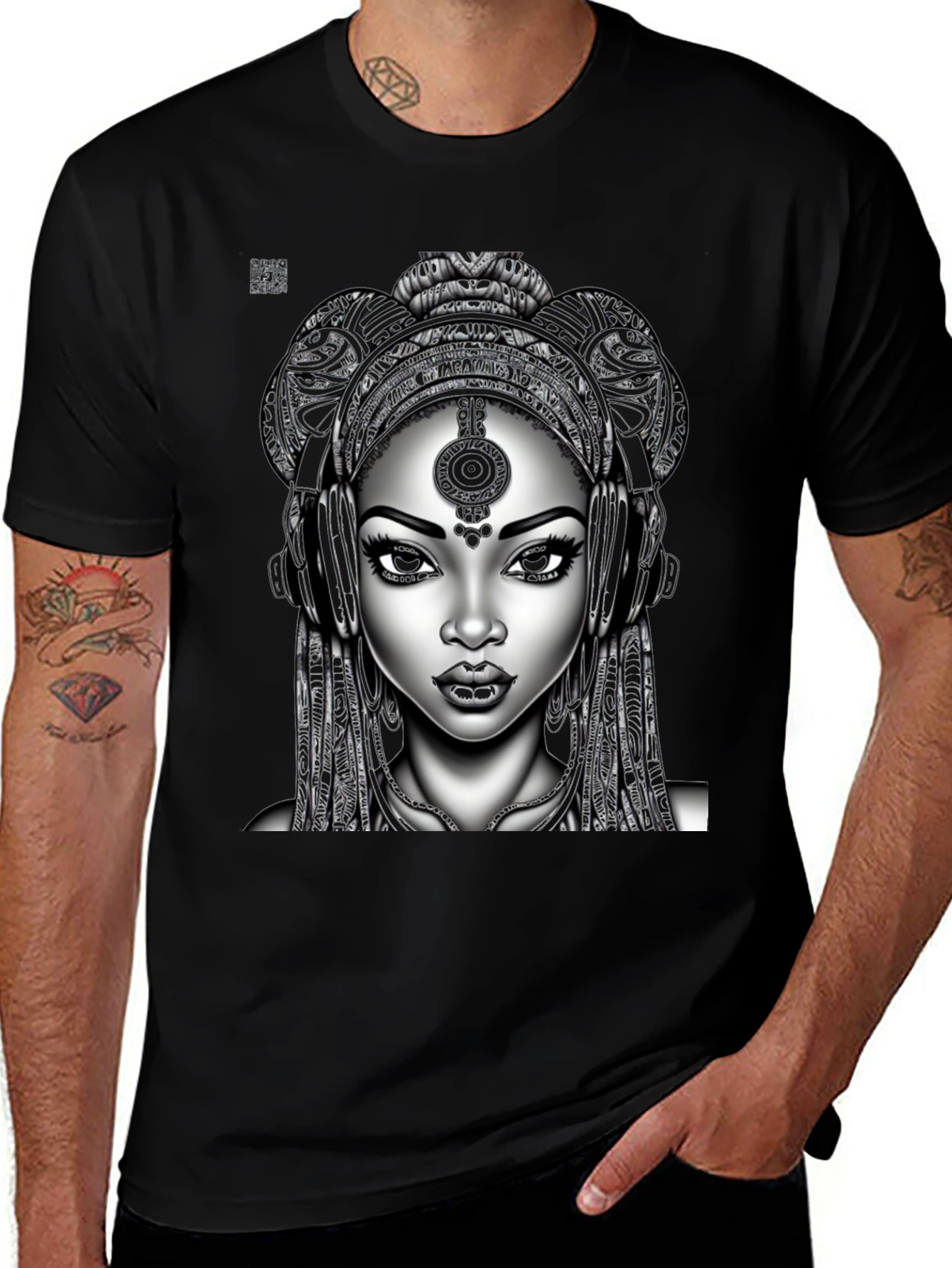 Graphic Tee: Afro-futuristic Woman with Headphones - Black