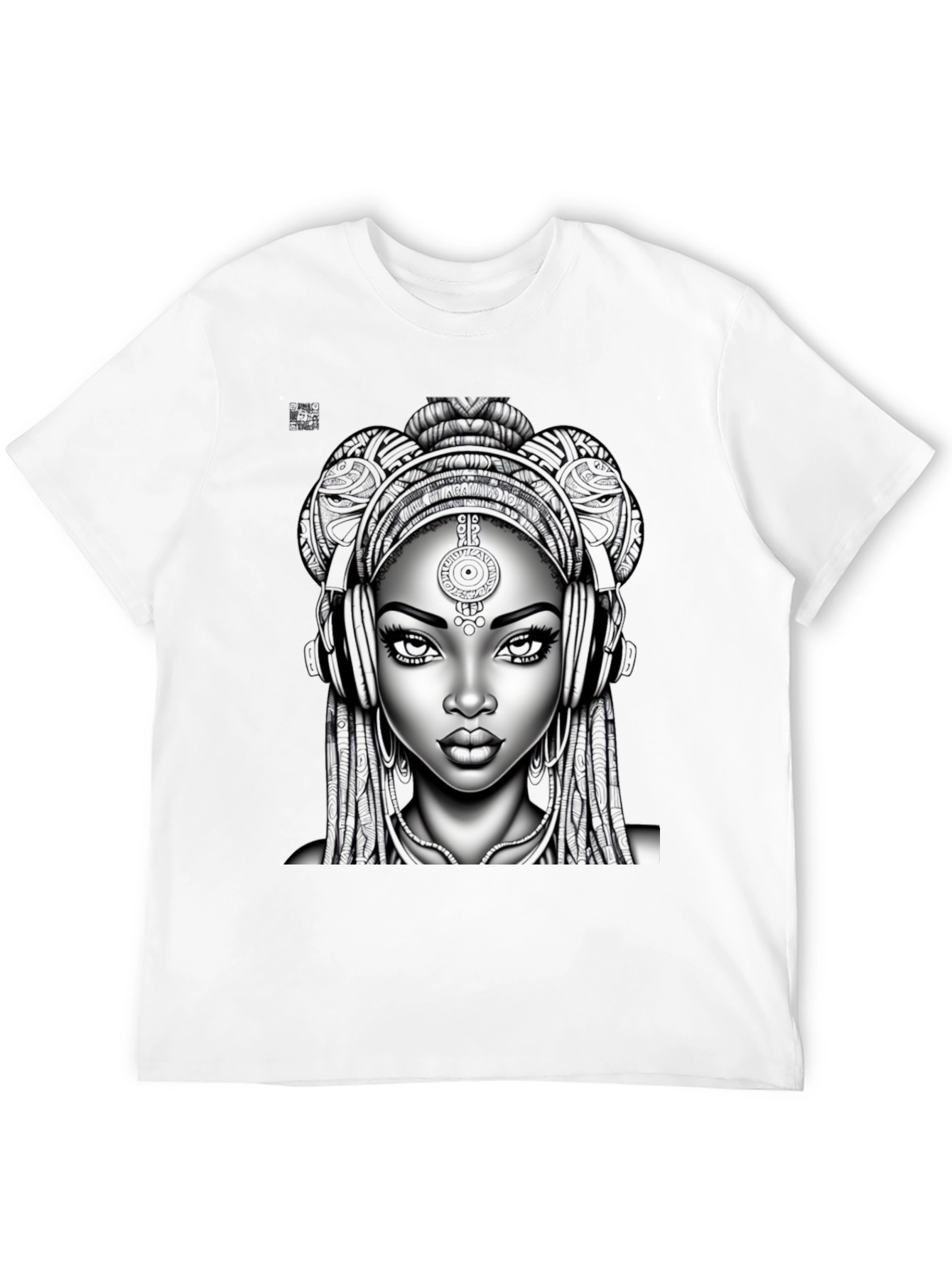 Graphic Tee: Afro-futuristic Woman with Headphones - Black