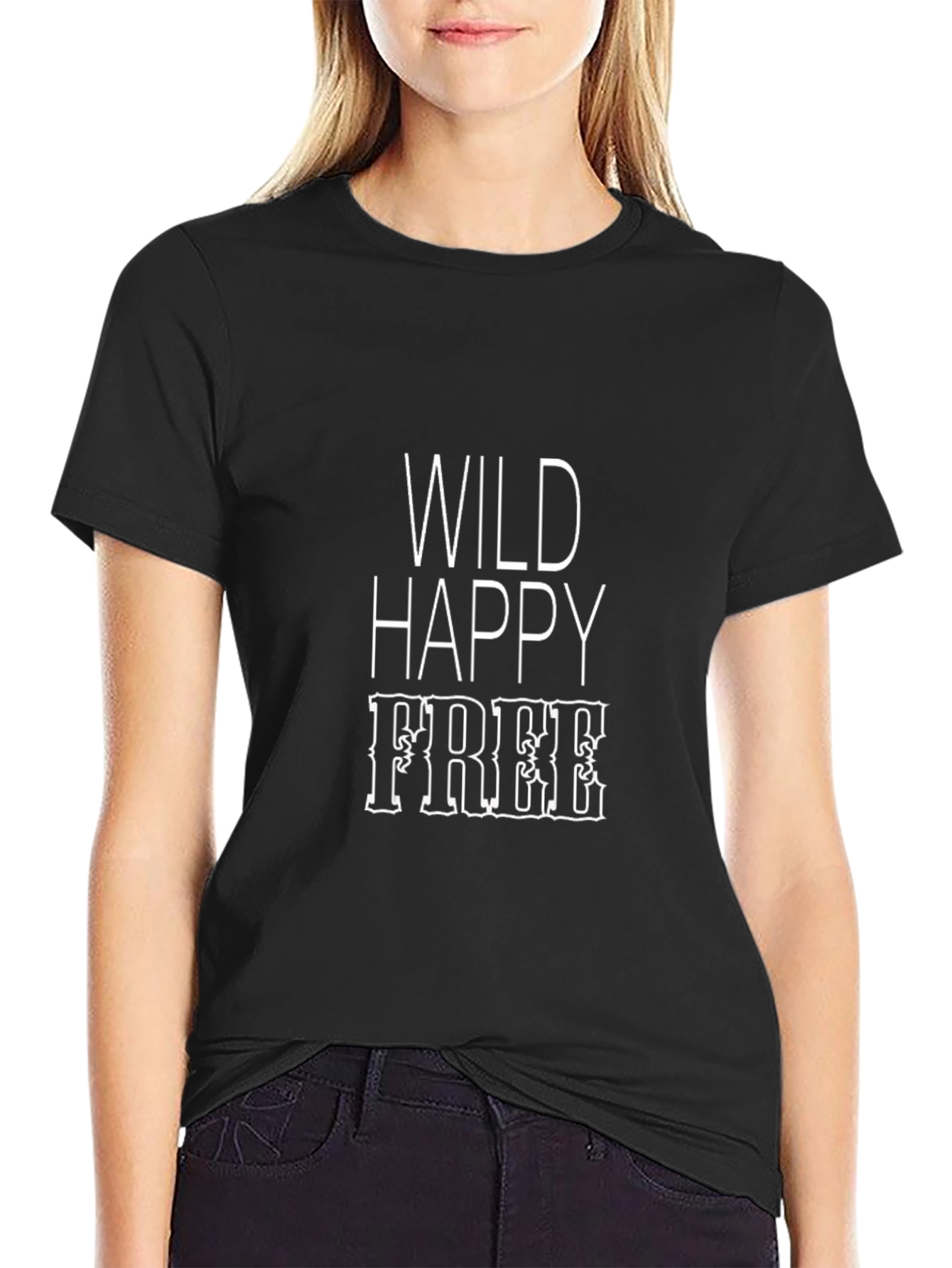 Wild Happy Free Graphic Print Black T-Shirt