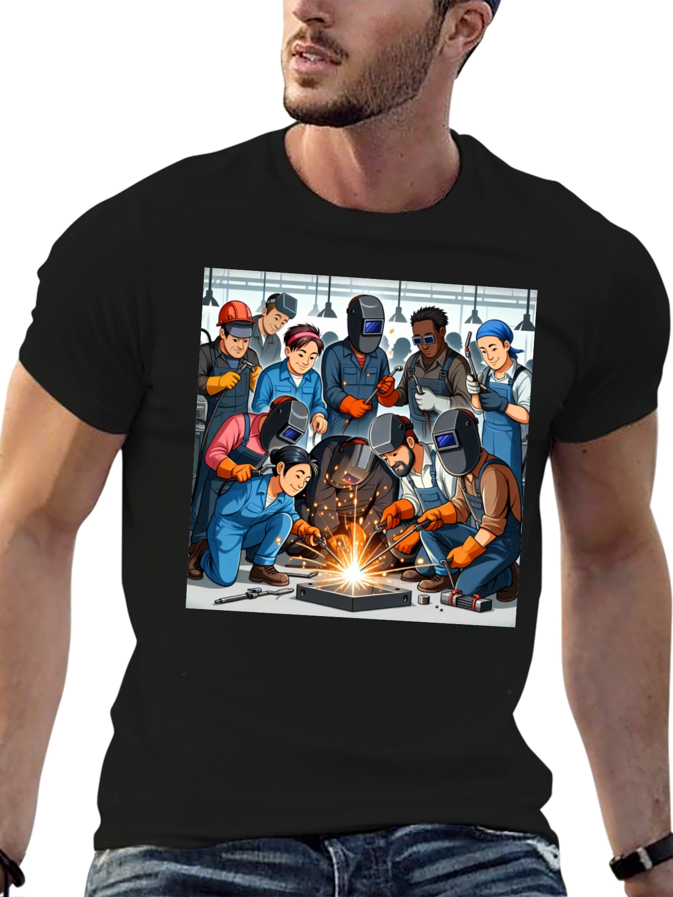 Welding Crew Graphic Tee - Black Cotton Blend