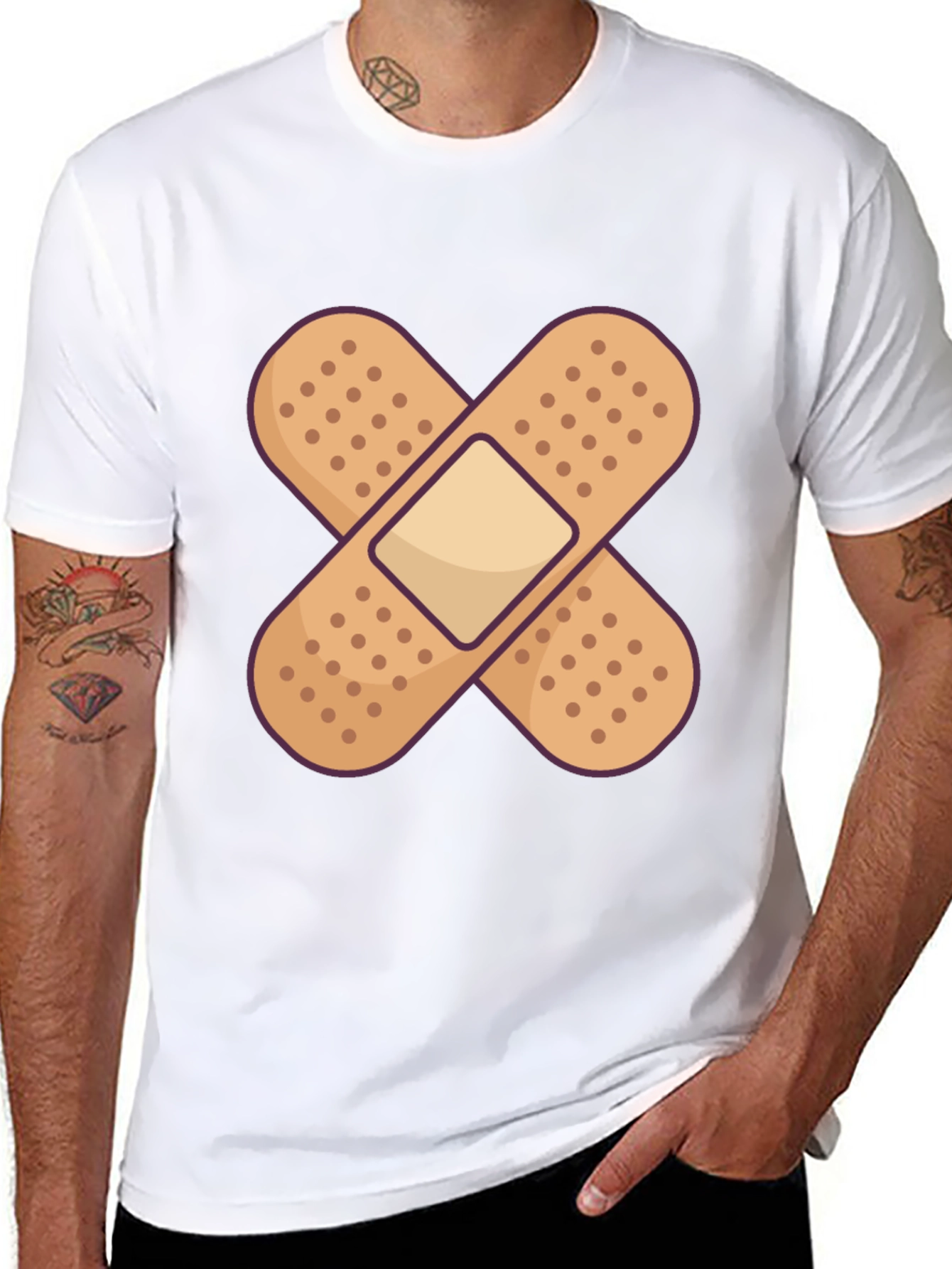 Bandage Graphic Tee - Novelty Design T-Shirt