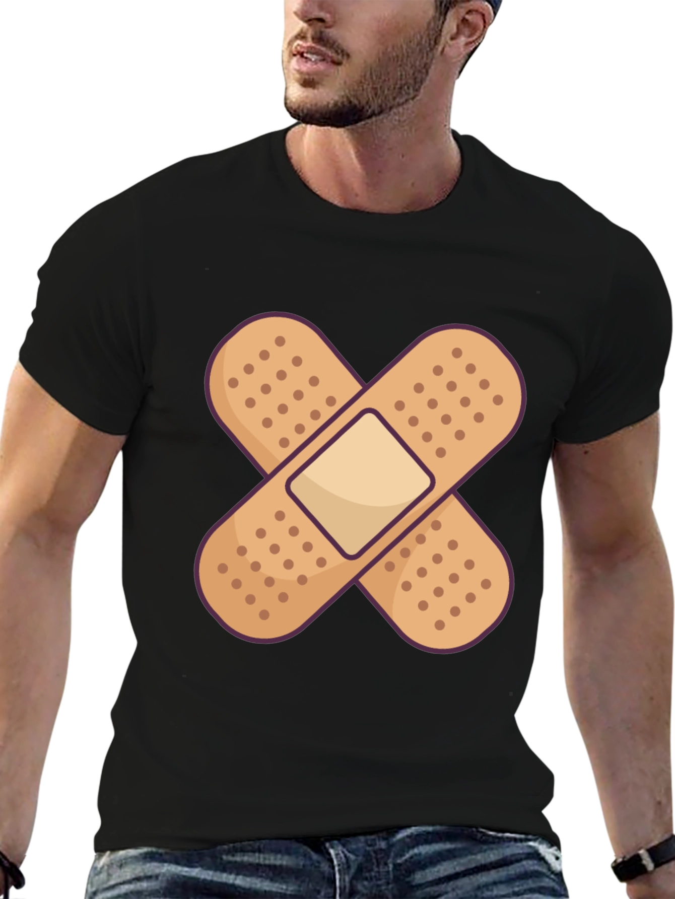 Bandage Graphic Tee - Novelty Design T-Shirt