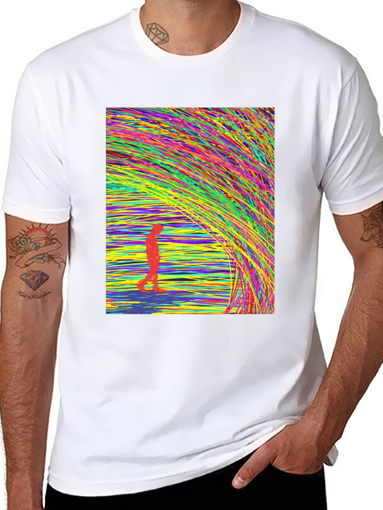 Abstract Lines Design Black T-Shirt