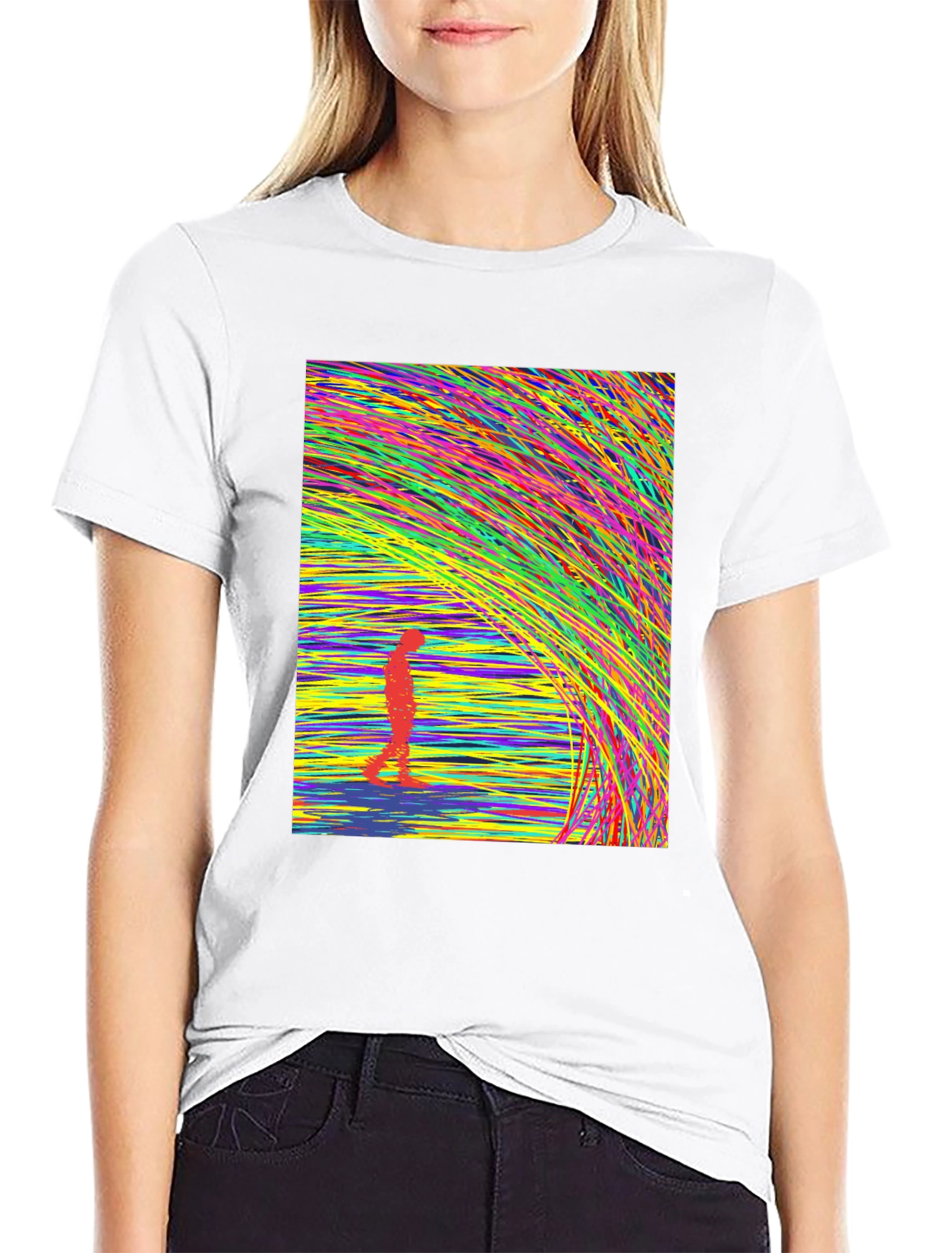 Abstract Lines Design Black T-Shirt