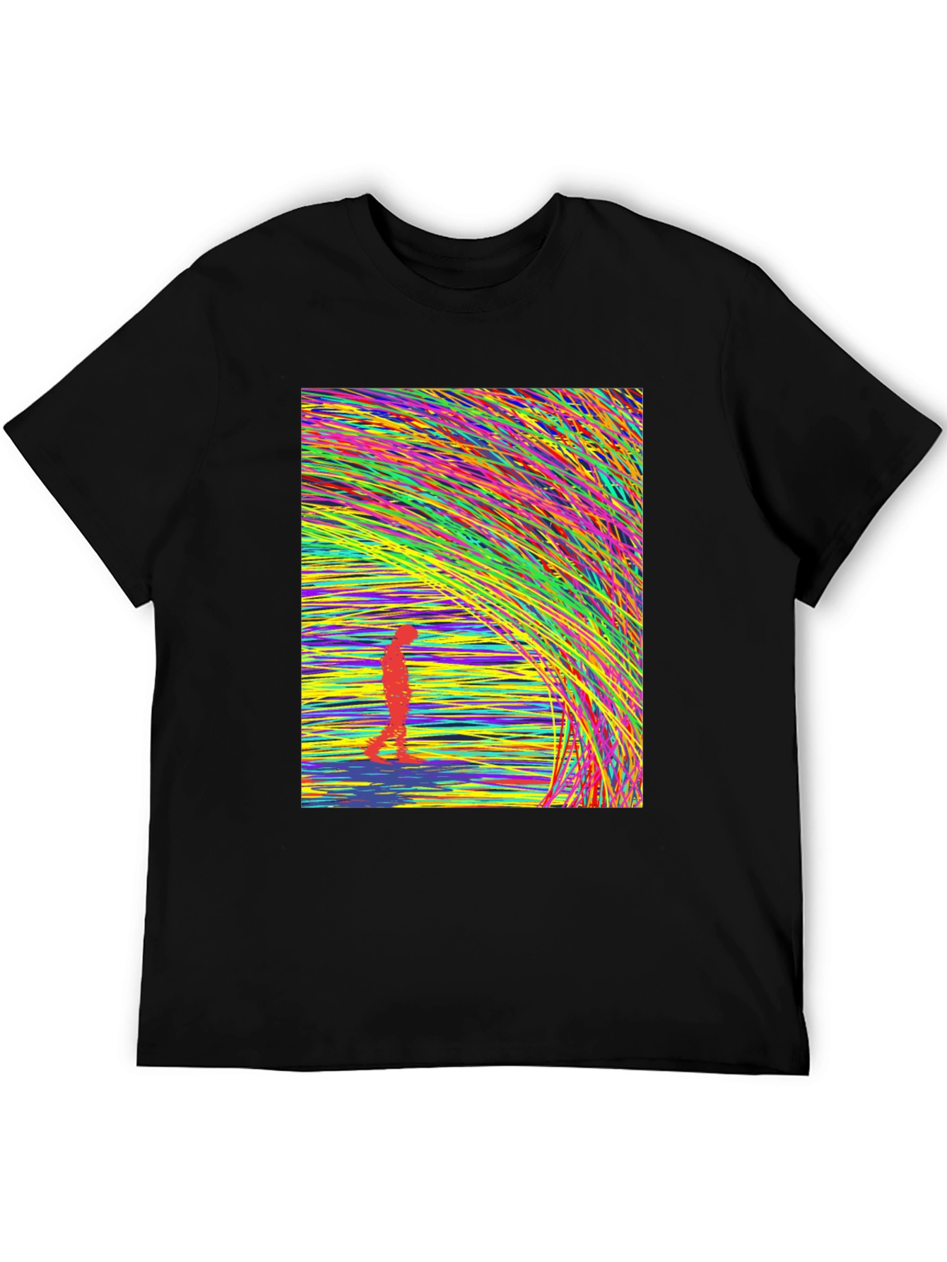Abstract Lines Design Black T-Shirt