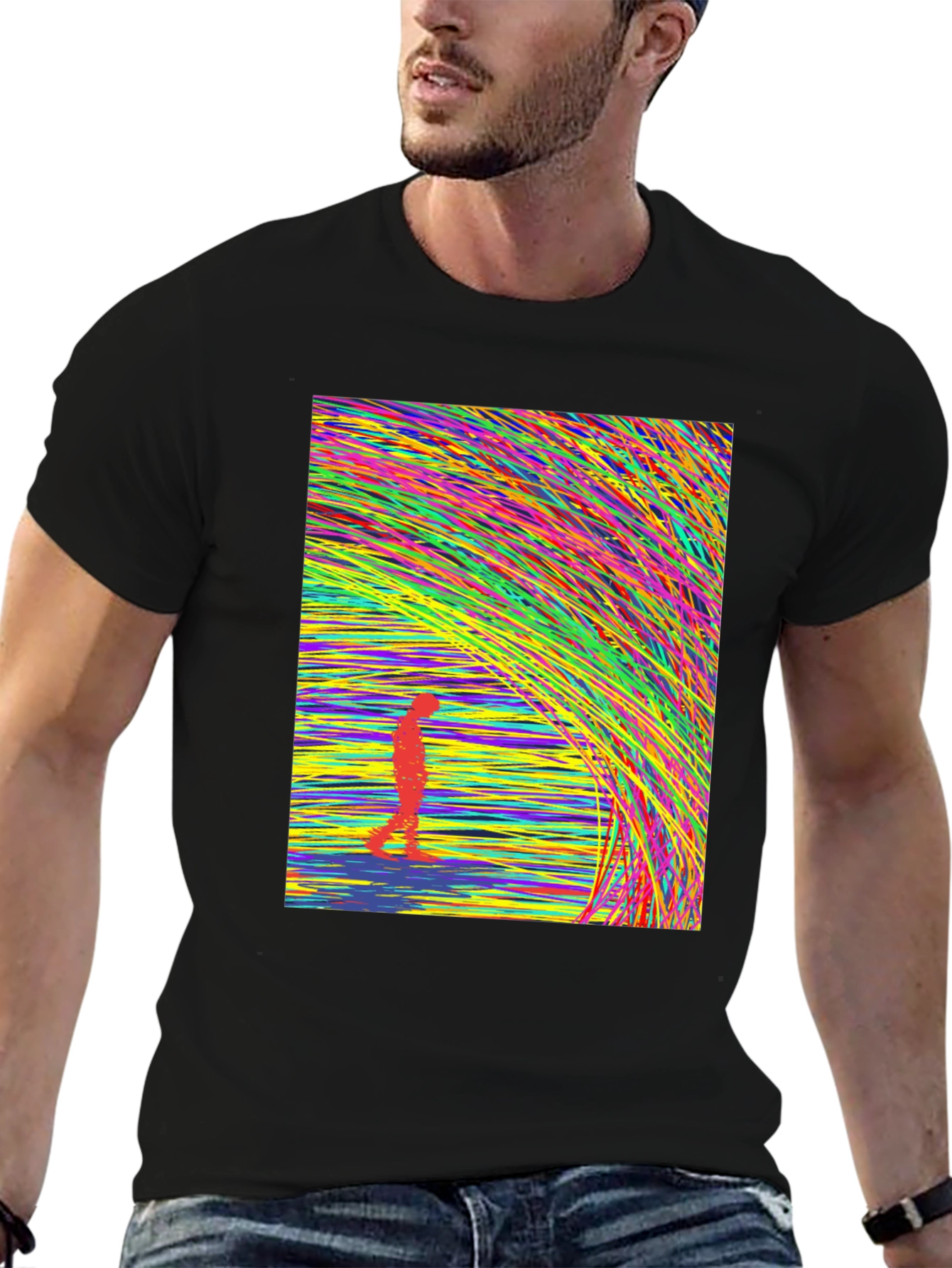 Abstract Lines Design Black T-Shirt