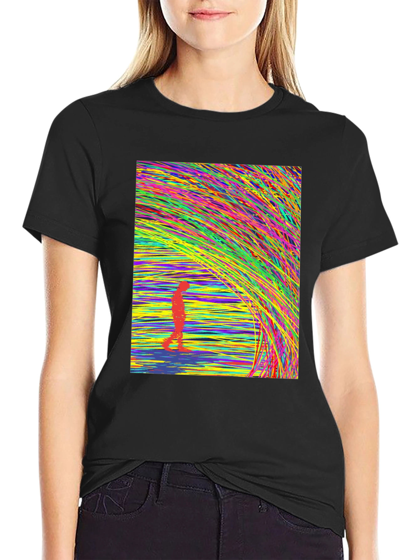 Abstract Lines Design Black T-Shirt