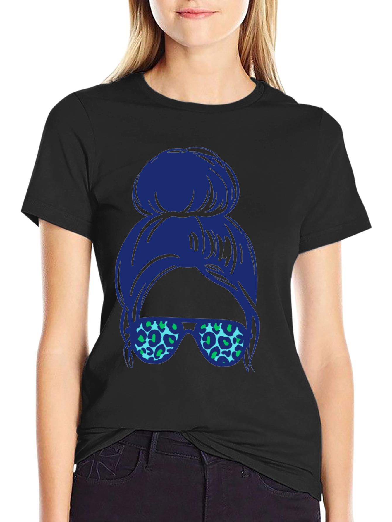 Messy Bun Leopard Sunglasses Tee