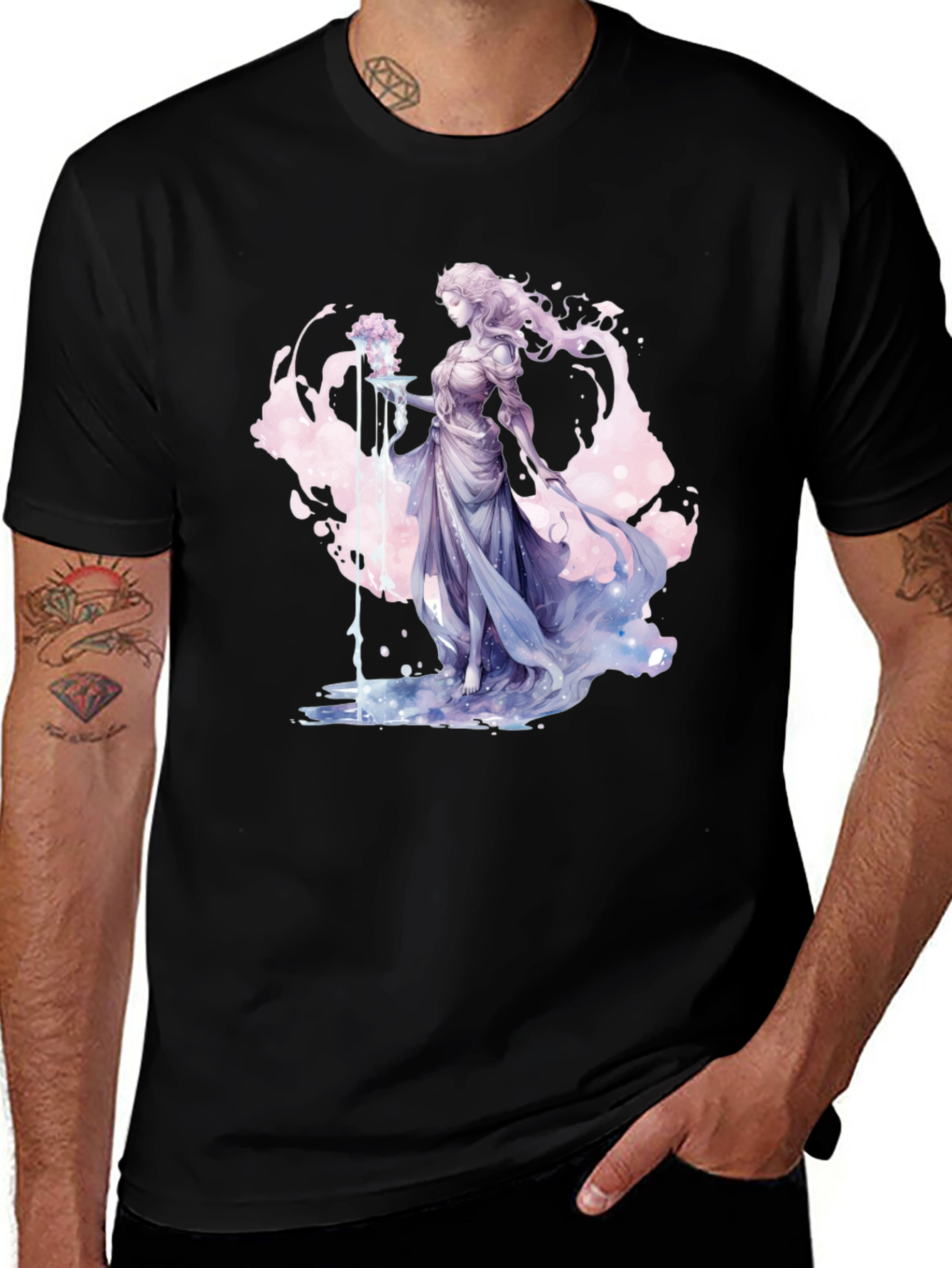 Fantasy Goddess Graphic Black T-Shirt